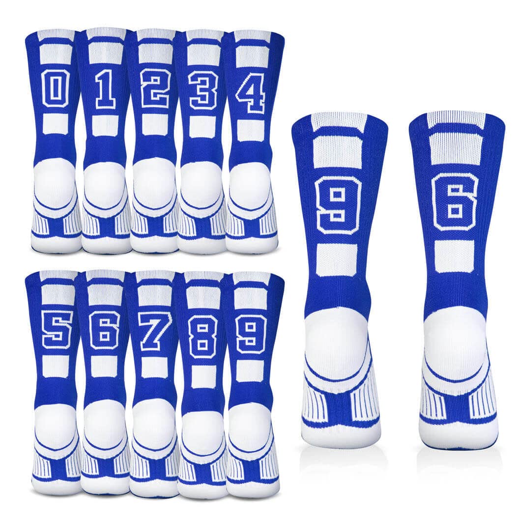 Custom Team Number Crew Socks for Youth & Adults - Athletic Sports Socks in Blue | Personalized with Your Choice of Number | Perfect for Basketball, Soccer & Team Sports