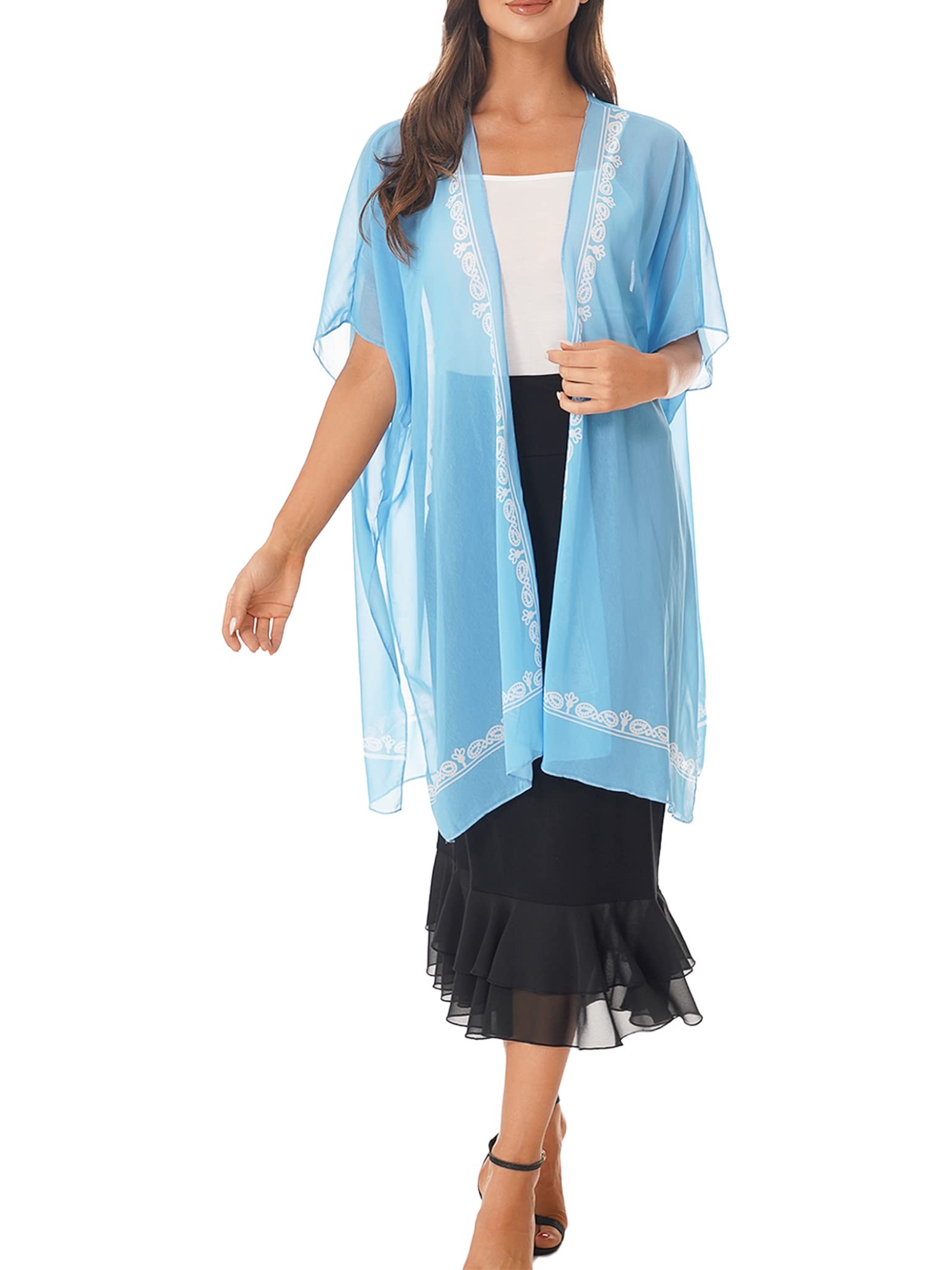 Women's Floral Print Kimono Beach Cover Up - Lightweight Chiffon Cardigan for Swimsuit, Pool, and Summer Outfits | Perfect for Beach, Vacation, and Boho Style