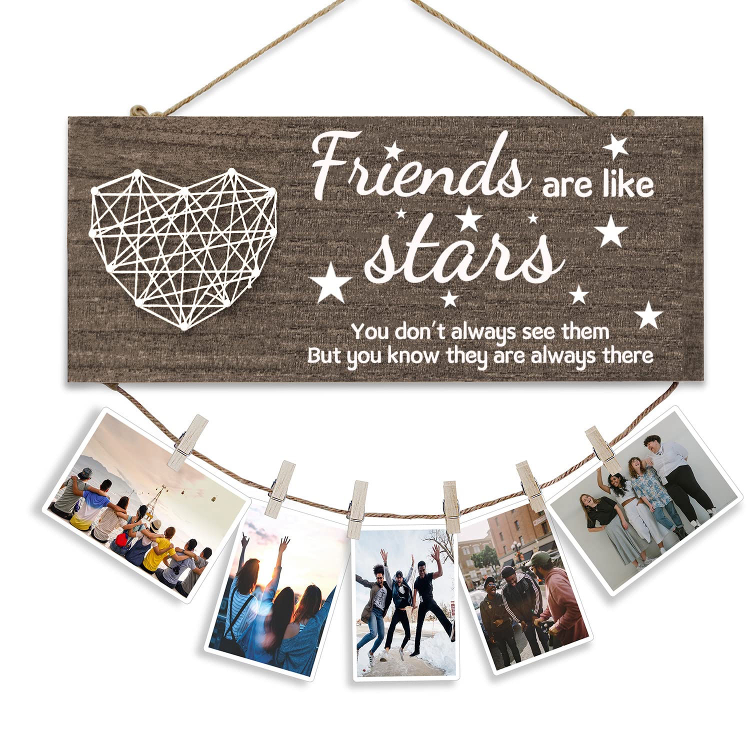 Best Friends Brag Board - Wooden Hanging Photo Display Holder for Women, Girls, Besties & Sisters | Friendship Picture Frame for Birthday, BFF Gifts & Home Decor (Deep Color) - Perfect for Bedrooms, Dorms & Office Spaces