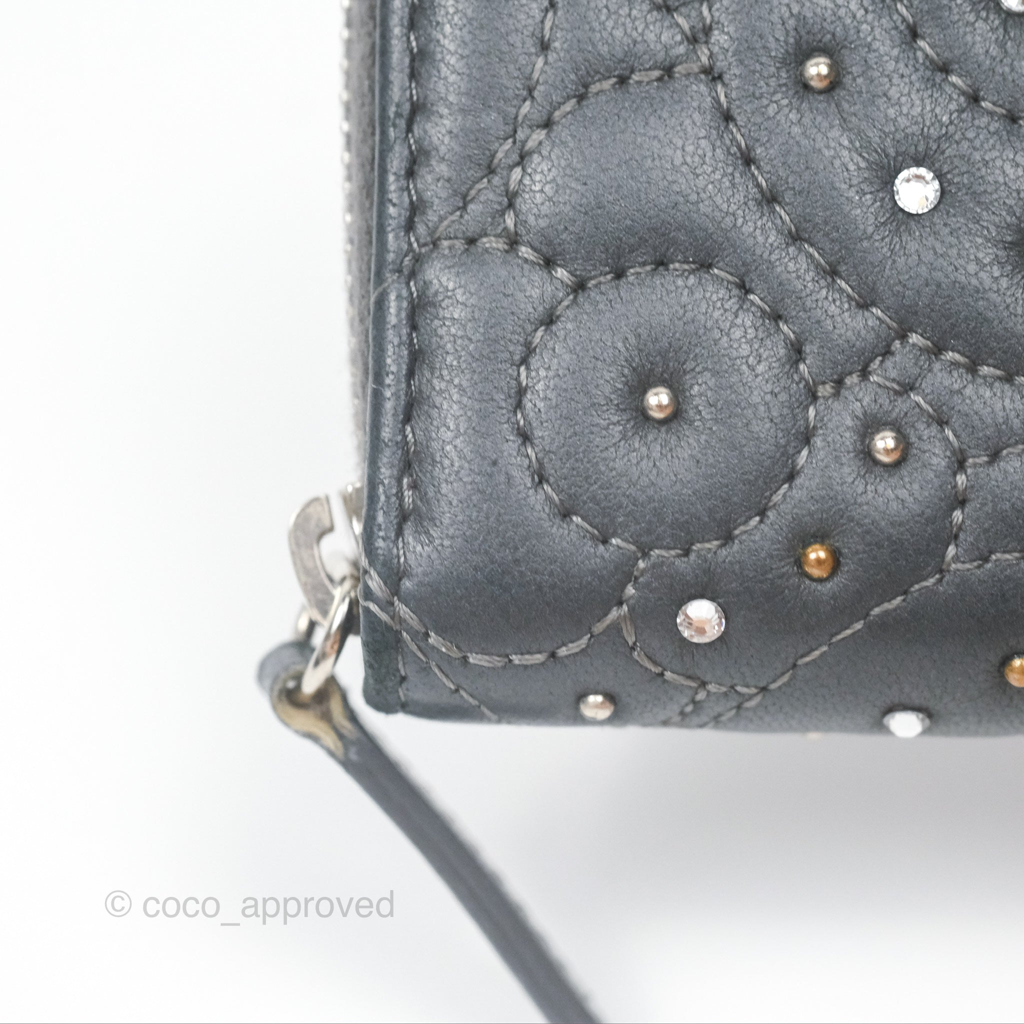 Chanel Camellia Crystal Studded Zipped Coin Purse Grey Silver Hardware - Elegant Small Wallet for Women, Perfect for Parties, Gifts & Everyday Use