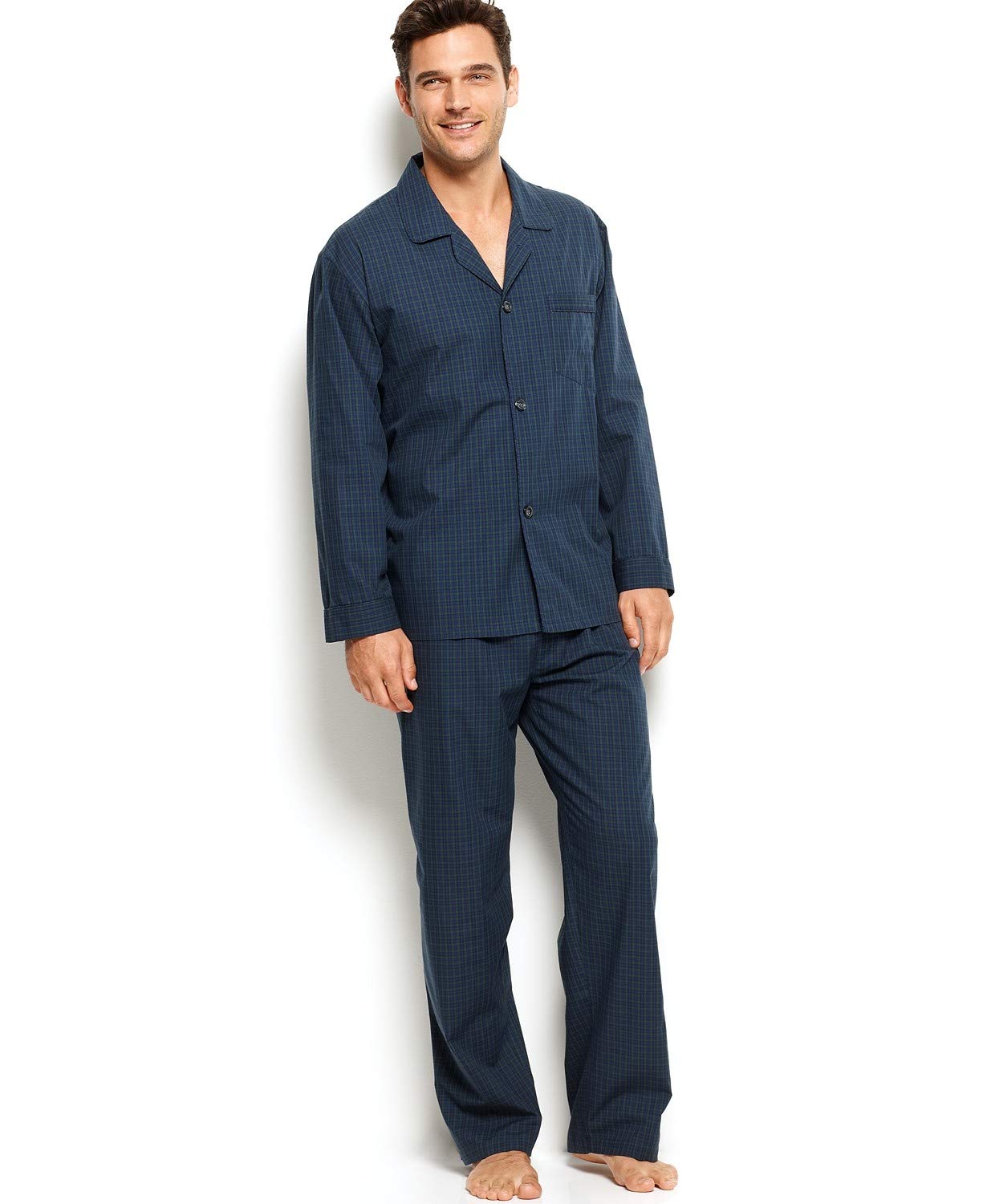 Club Room 100% Cotton Long Sleeve Pajama Set for Women & Men - Soft Sleepwear with Long Pants - Perfect for Winter Nights, Lounging & Cozy Home Wear (Black)