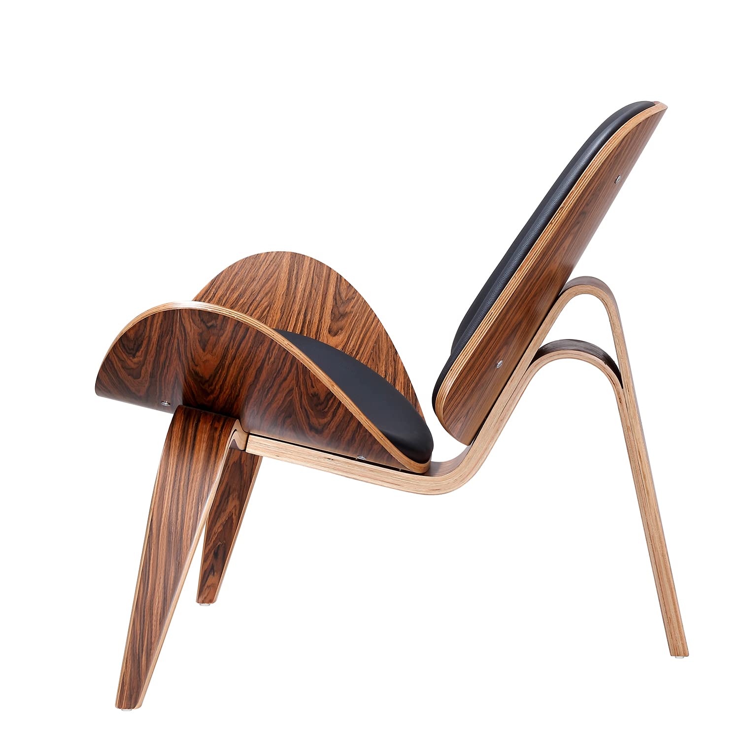 Mid Century Modern Shell Lounge Chair - PU Leather Upholstered Tripod Base with Plywood & Solid Wood Accent - Classic Design Living Room Chair for Reading, Office, Salon & Lounge Areas | Perfect for Home Decor, Coffee Shops and Waiting Rooms