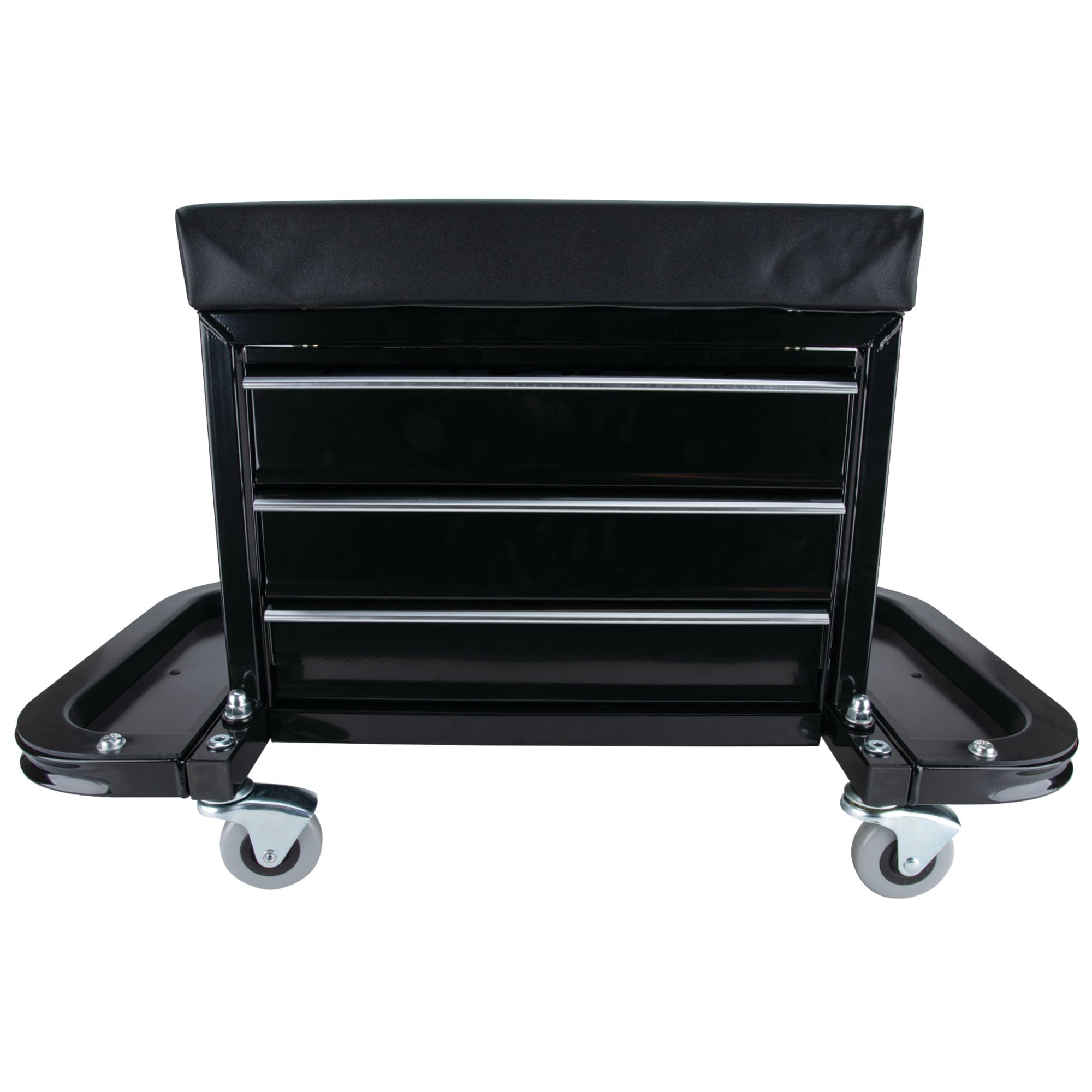 Performance Tool W85025 3-Drawer Rolling Tool Chest Seat with Magnetic Side Trays - Heavy Duty Black Tool Storage for Garage, Workshop & Auto Repair | Mobile Workbench with Organizer & Seat