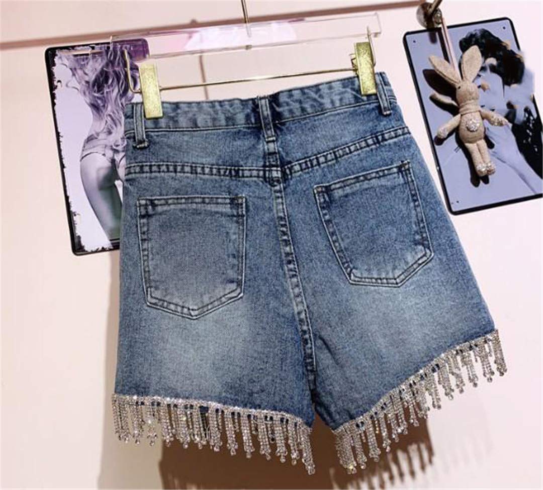 Sparkling Rhinestone Fringe High Waist Denim Shorts for Women - Stylish Diamond Tassel Embellished Short Jeans | Perfect for Summer Outfits, Parties & Festivals