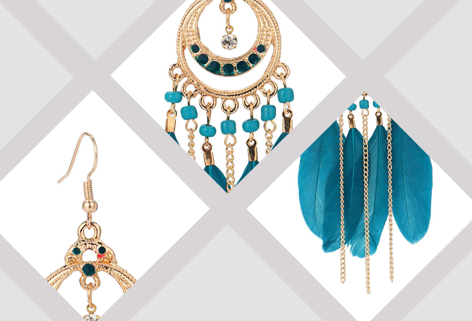 12 Pairs Women's Feather Earrings Vintage Bohemian Long Drop Dangle Earrings Set with Dream Catcher Design - Perfect for Festivals, Parties, and Boho Chic Outfits