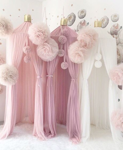 Elegant White Canopy with Gold Crown & Pom Poms - Perfect for Weddings, Baby Showers & Royal-Themed Parties