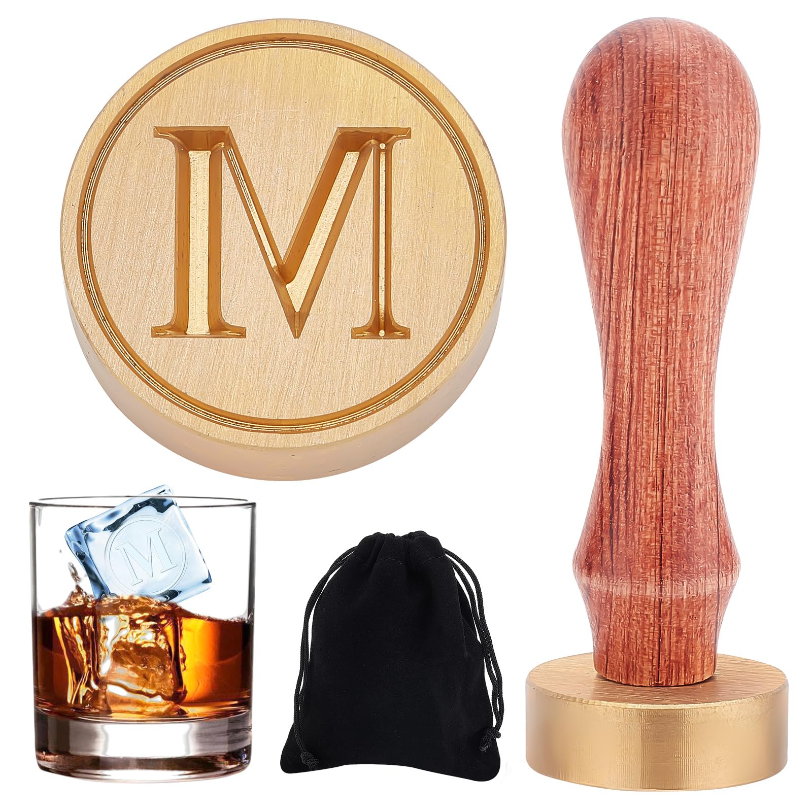 CRASPIRE M Ice Stamp Letter - Vintage Brass & Wood Ice Cube Branding Stamp for DIY Cocktails, Whiskey, Mojito & Bar Drinks - Perfect for Home Bars, Parties & Crafting
