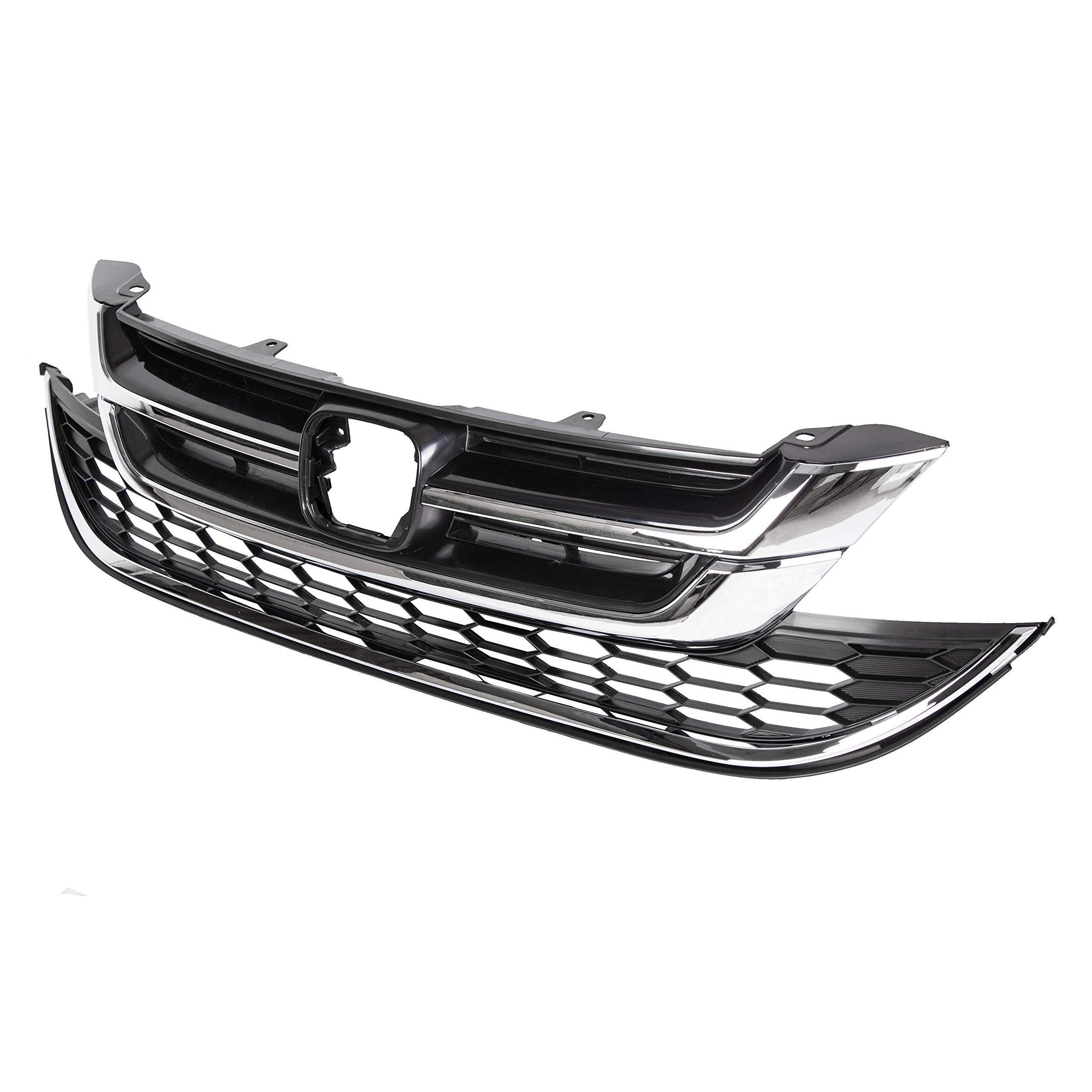 ECOTRIC Chrome Front Upper Bumper Hood Grill & Lower Mesh Grille Compatible with 2010-2011 Honda CR-V | Replacement Car Accessories for Enhanced Style & Protection | Perfect for Off-Road, Daily Driving & Car Customization