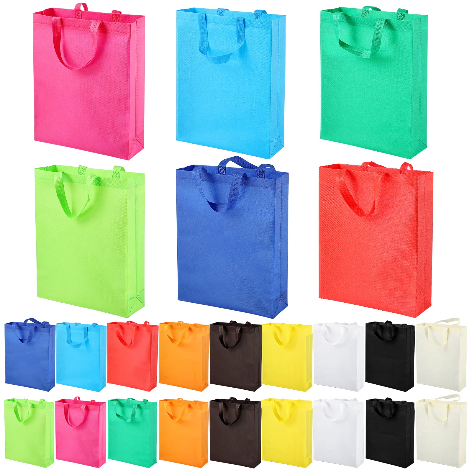 36 Pcs Reusable Large Tote Bags Bulk - 12 Colors Eco-Friendly Shopping Bags for Grocery, Beach, Party & Gift Giving | Heavy Duty Cotton Canvas Totes for Women & Men