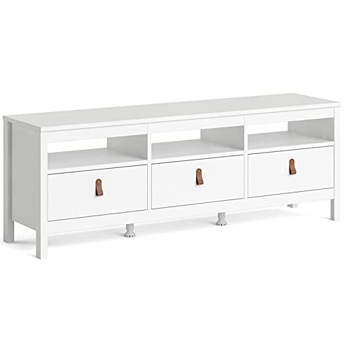 Pemberly Row 3-Drawer White TV Stand with Storage - Perfect for Living Room, Bedroom & Home Theater Setup