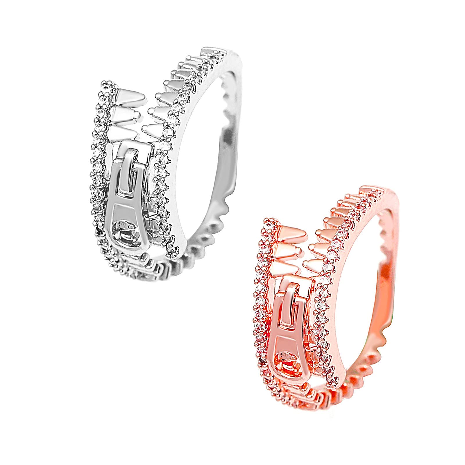 Berrysun Women's Fashion Geometric Zipper Style Ring Set - 2PCs Bracelet Rings, Size 8, Trendy Creative Jewelry for Everyday Wear | Perfect Gift for Her, Birthday & Anniversary (Color: AB, One Size)
