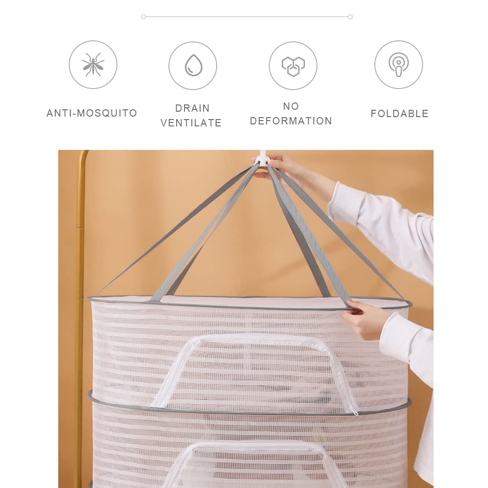 3-Tier Foldable Hanging Mesh Herb Drying Rack for Plants, Flowers, Vegetables & Fish - Perfect for Kitchen, Garden, Hydroponics & Laundry Use