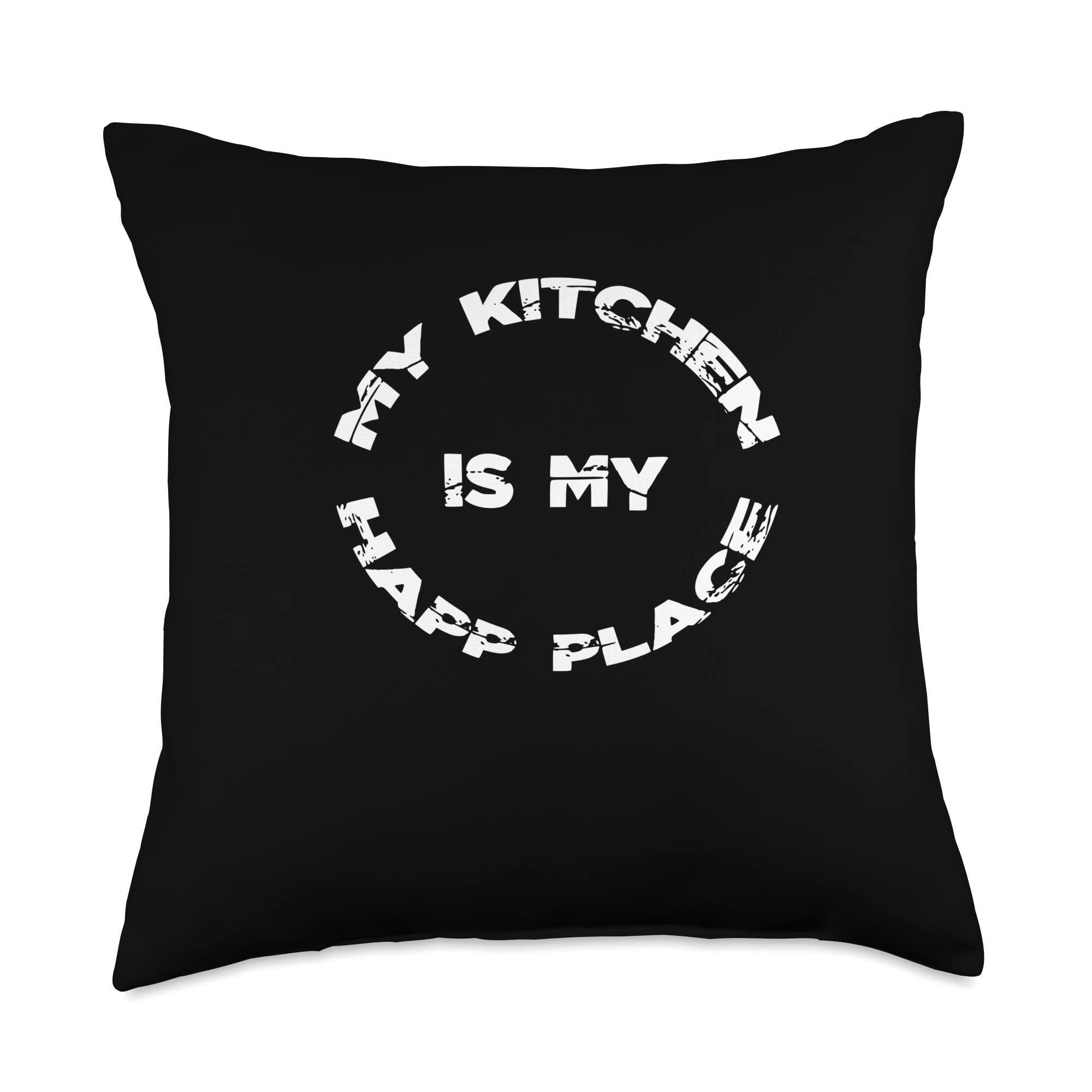 My Kitchen is My Happy Place Throw Pillow - 18x18 Inch Decorative Multicolor Cushion for Kitchen, Living Room, Bedroom & Home Decor