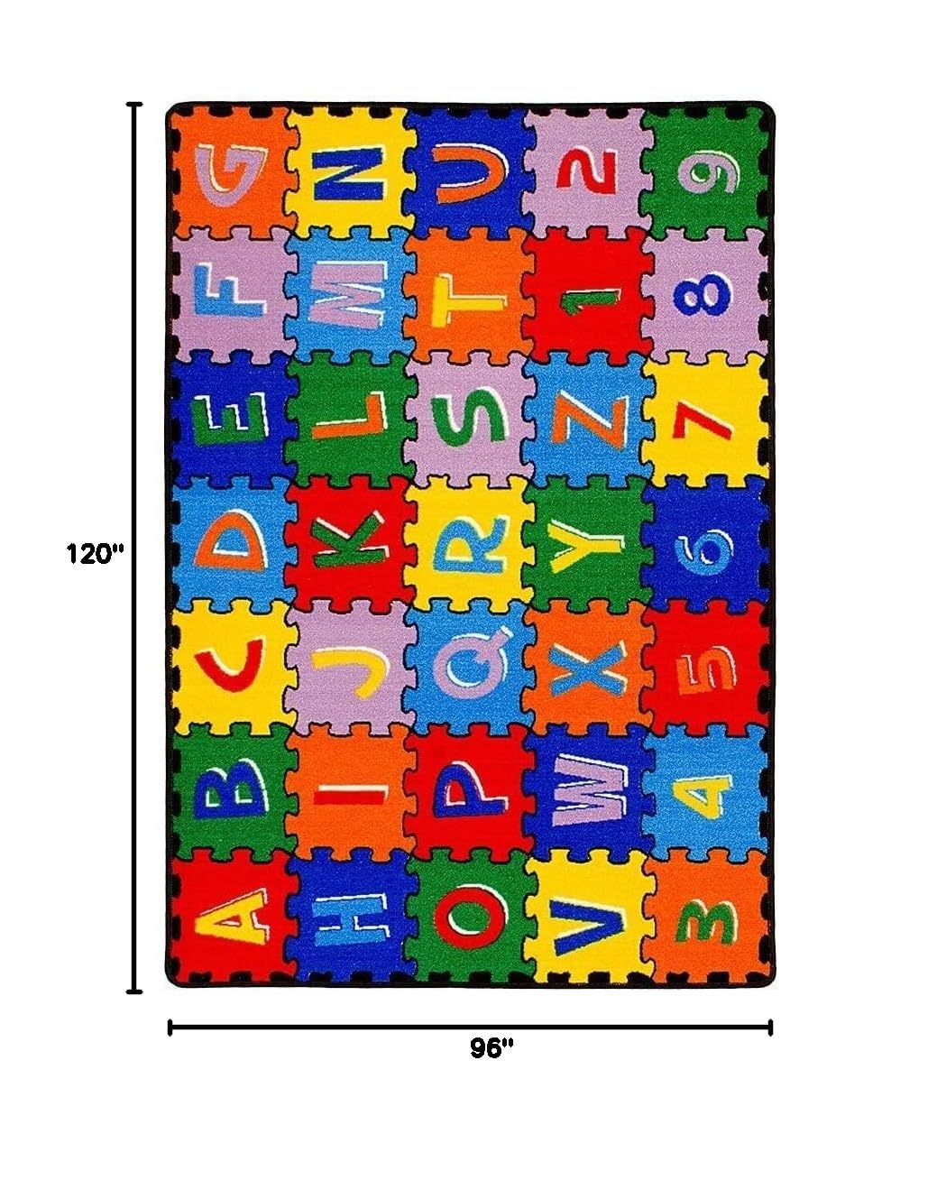 Non-Slip ABC Alphabet & Numbers Puzzle Play Mat for Kids - 8x10 Feet Educational Rug for Baby Room, Daycare, Classroom & Playroom - Safe Gel Backing for Learning & Fun Activities