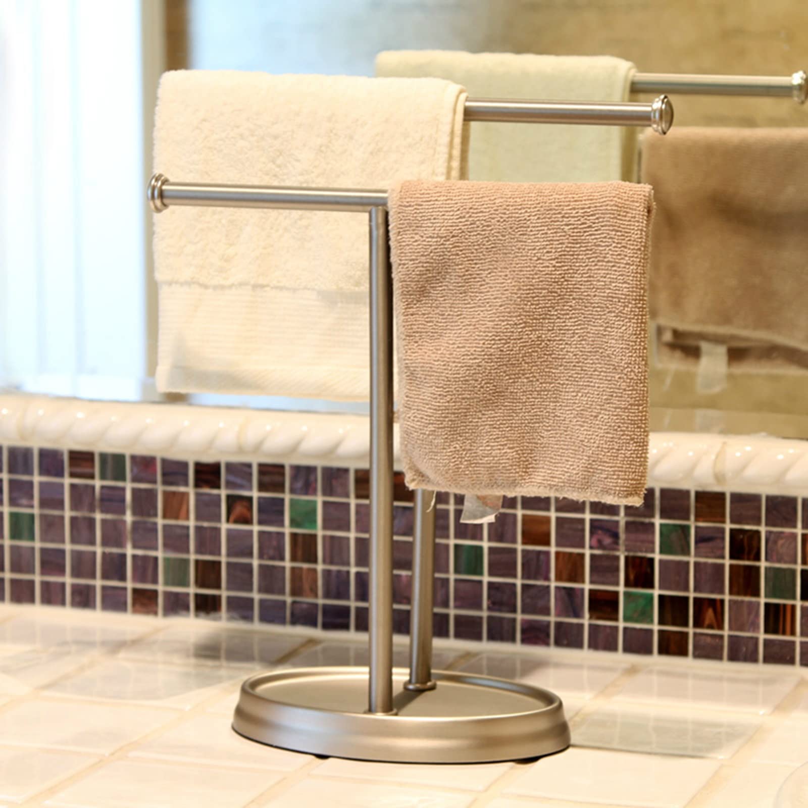 Stainless Steel Double Bar Towel Rack for Bathroom & Sink - Heavy Duty Non-Perforated Fixed Shelf - Perfect for Small Spaces, Apartments, and Modern Home Organization