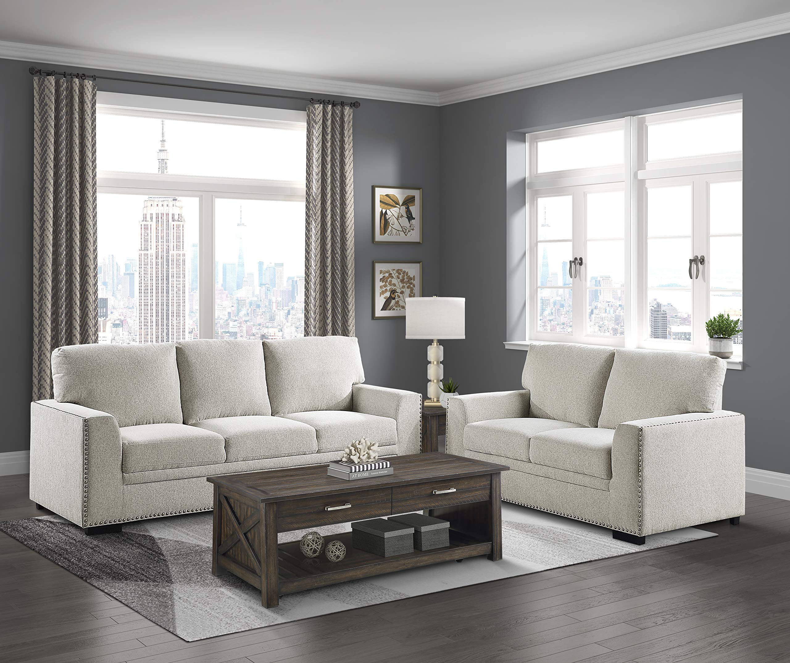 Lexicon Modern Chenille Sofa - Solid Wood Frame with Nailhead Trim, 2-Seater Upholstered Couch for Living Room (Beige) | Perfect for Small Spaces, Apartments & Cozy Home Decor