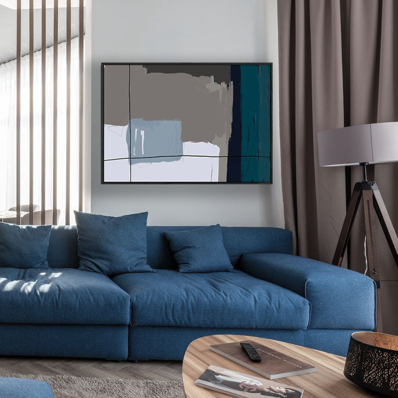 Modern Teal Geometric Abstract Art Framed Canvas Print - Perfect for Home Office, Living Room & Bedroom Wall Decor