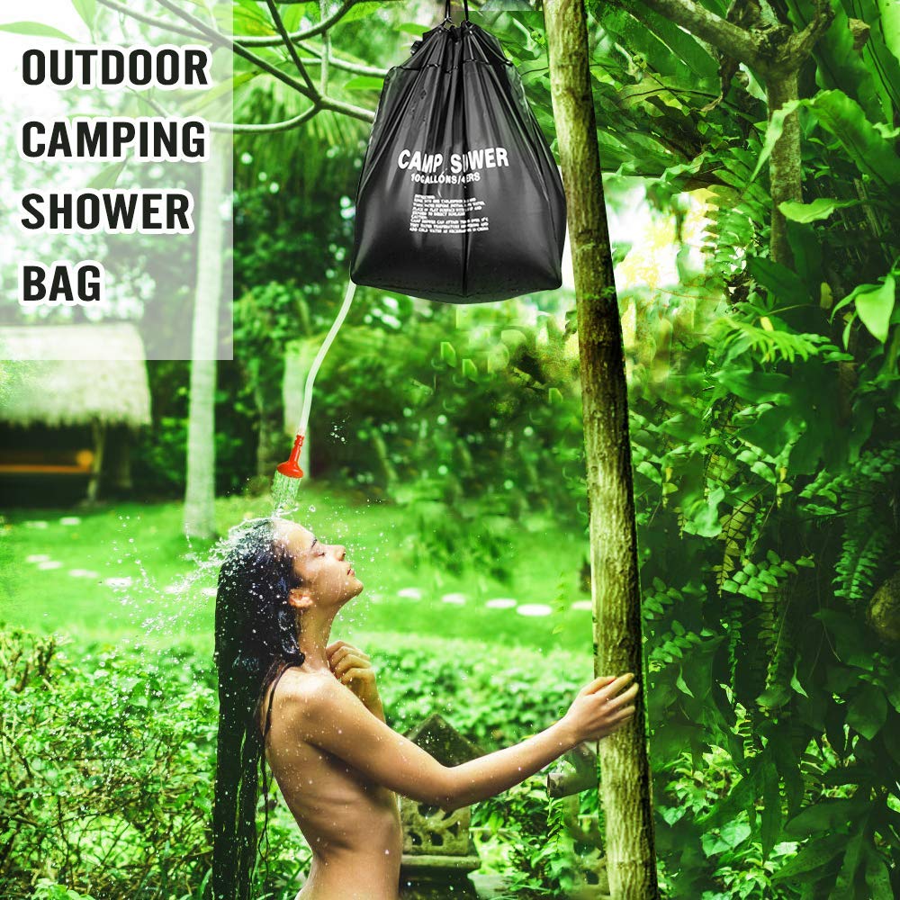 **10 Gallon/40L Solar Shower Bag for Camping & Outdoor Activities - Portable Solar Heating Shower with Removable Hose & On/Off Switchable Shower Head - Perfect for Beach, Swimming, Hiking & Travel**