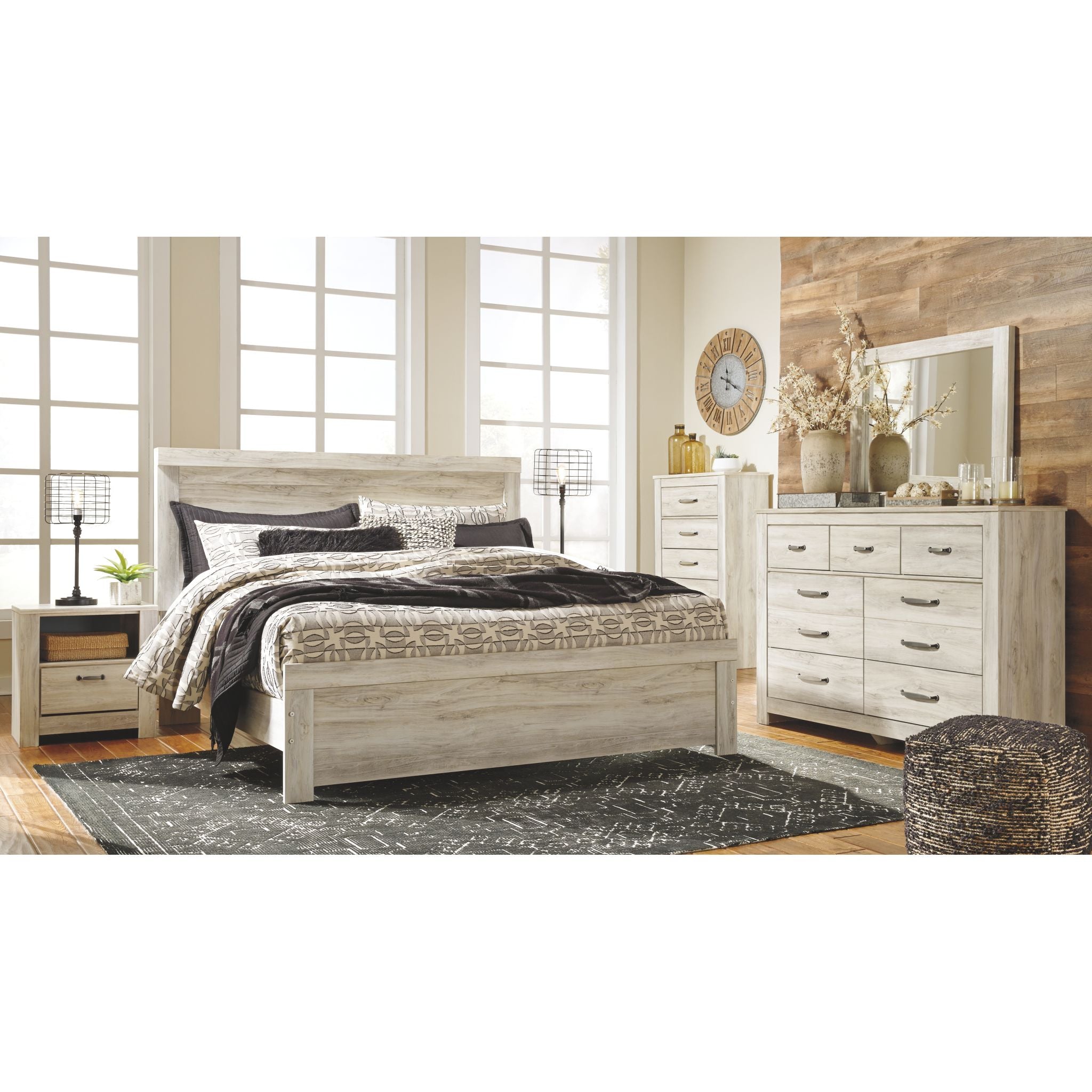 Bellaby 5-Piece Panel Bedroom Set - Queen Size Bed Frame, Nightstand & Dresser - Modern Solid Wood Furniture for Master Bedroom & Guest Room Decor