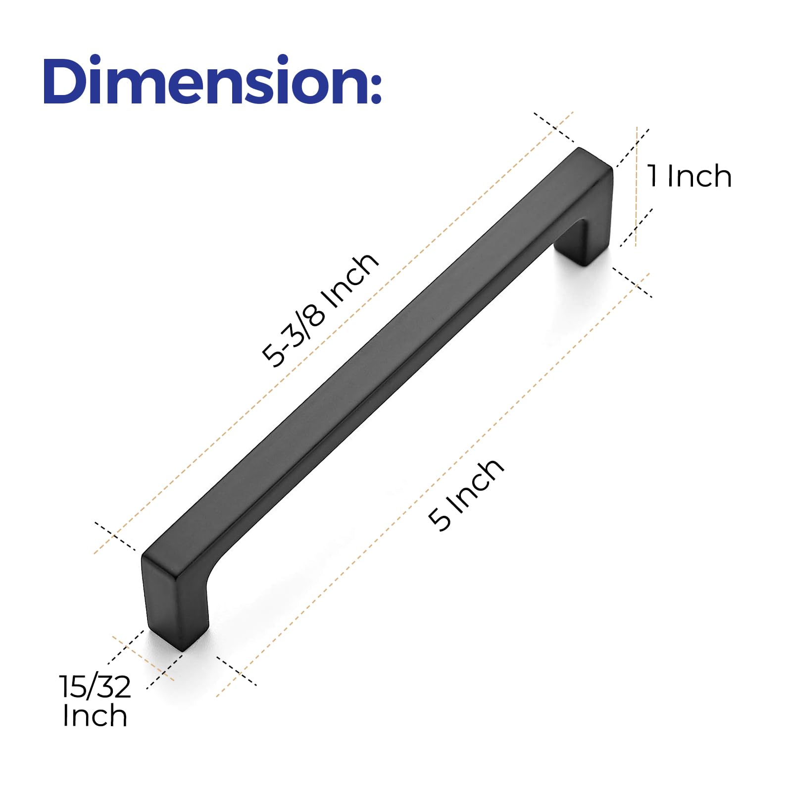 5 Pack Matte Black 5 Inch Square Cabinet Handles - Durable Kitchen Drawer Pulls, Flat Black Cabinet Hardware for Modern Kitchen & Bathroom Upgrades