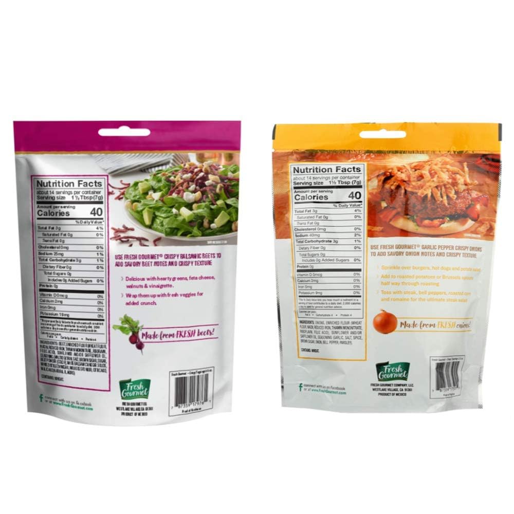 Fresh Gourmet Crispy Beets with Balsamic & Crispy Onions with Garlic Pepper - Healthy Snack Bundle for Salads, Soups & Charcuterie Boards