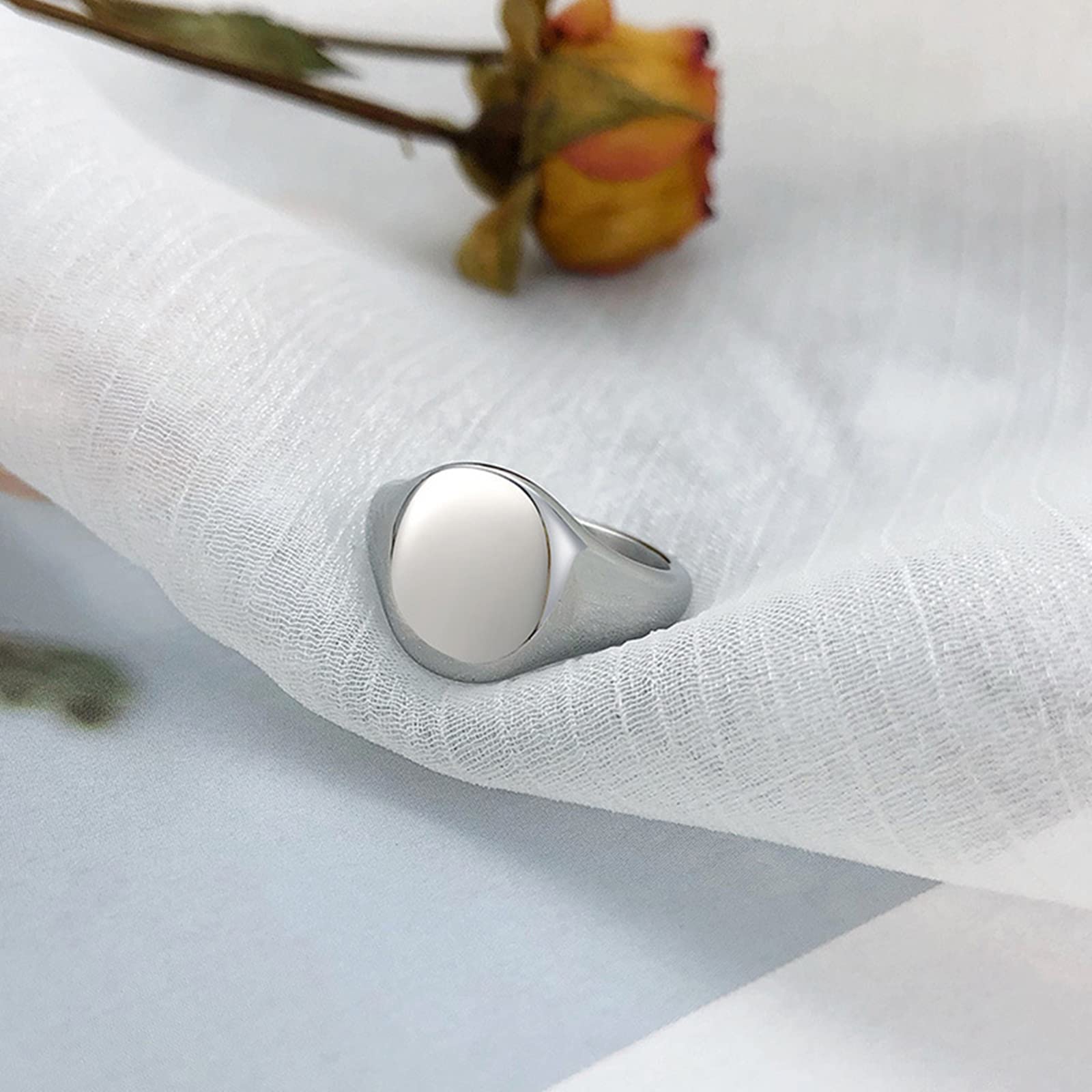 Promise Rings for Women - Stainless Steel Polished Signet Rings with Engraving | Romantic Gift for Girlfriend, Anniversary, Commitment Ceremony