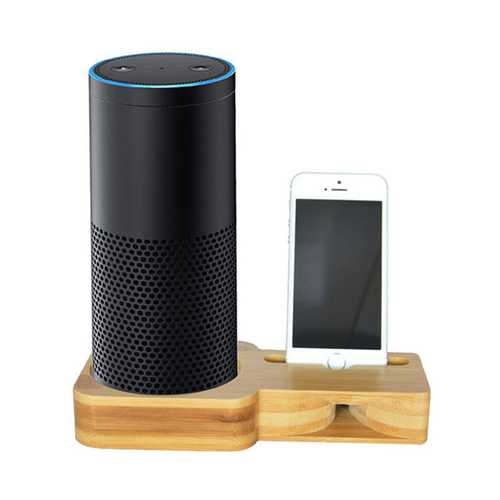 Bamboo Phone Stand with Charging Dock - Desktop Organizer for Echo Dot & Smartphones - Perfect for Home Office & Nightstand Use