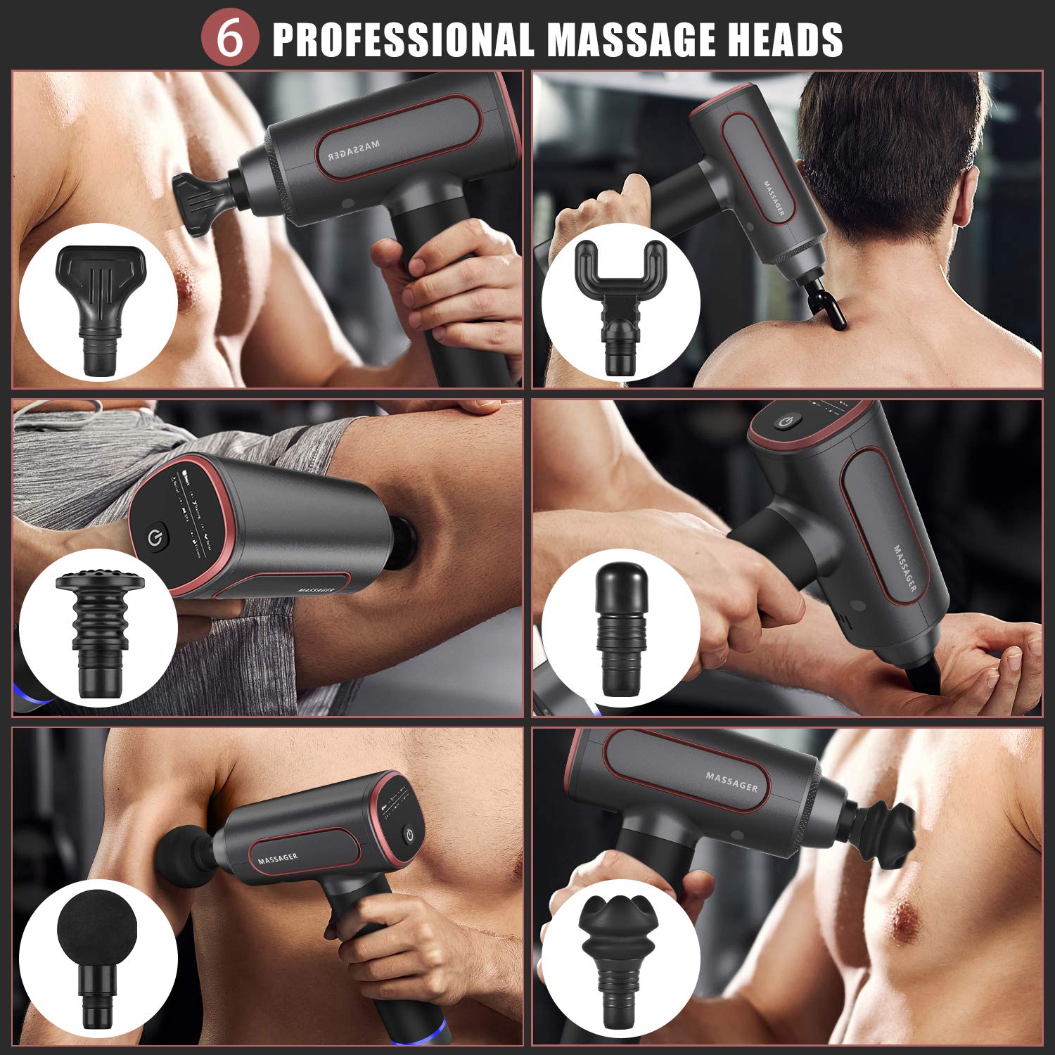 **Professional Deep Tissue Massage Gun for Athletes - 6 Heads & 6 Speed Levels, Portable Muscle Massager for Pain Relief & Recovery - Perfect for Gym, Home & Travel (Includes Hard Carrying Case)**