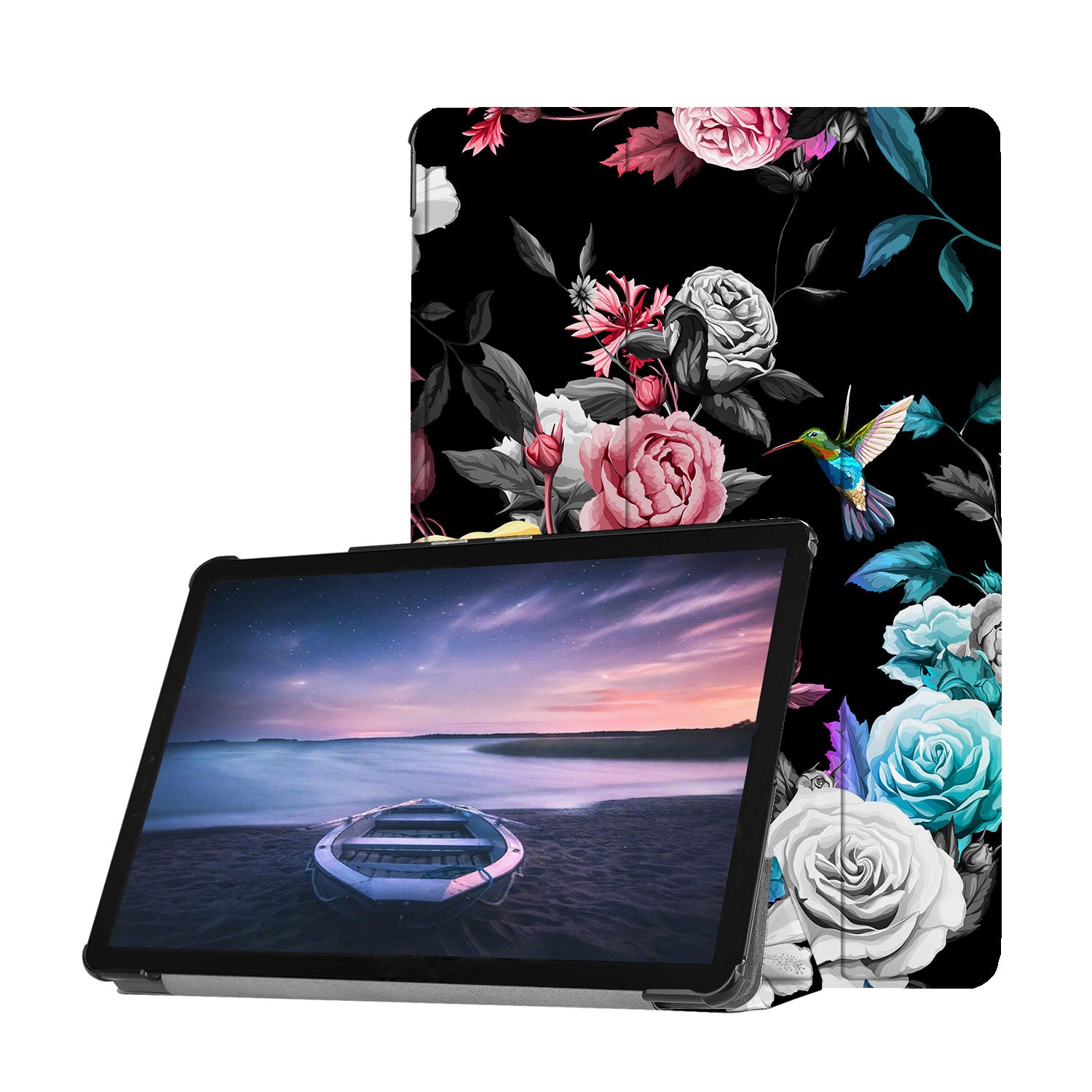 Samsung Tablet Case - Black Flower Design Protective Cover for Samsung Galaxy Tab A/S6/S7/S8 | Slim Fit, Shockproof, Lightweight | Perfect for Work, School & Travel
