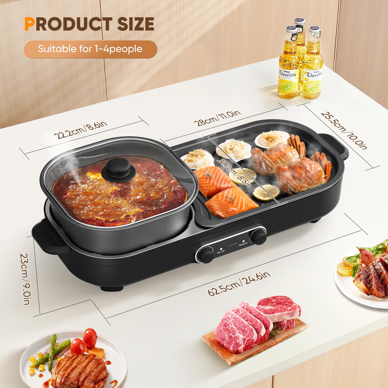 2-in-1 Electric Hot Pot & Grill with Dual Temperature Control - Non-Stick Smokeless Indoor Shabu Hot Pot & Korean BBQ - Perfect for Family Gatherings, Dorm Cooking & Asian Cuisine Nights