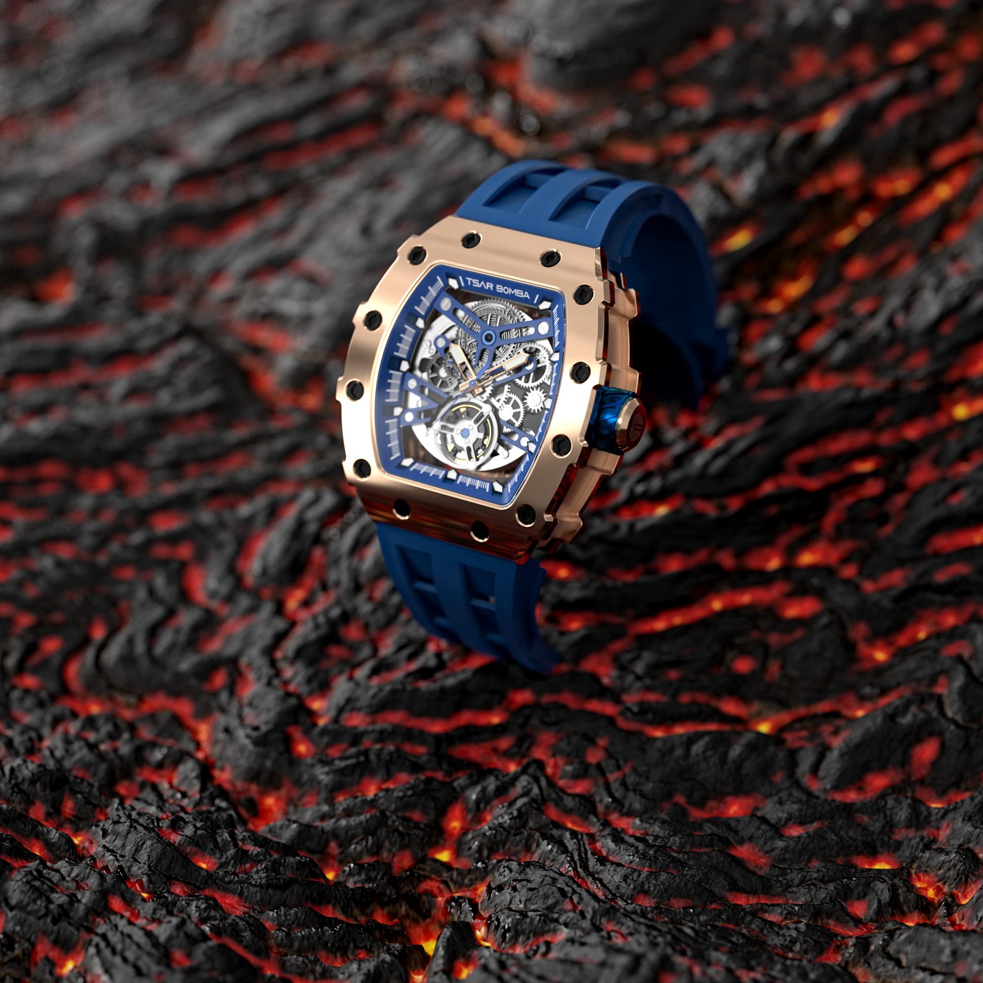 Luxury Men's Automatic Mechanical Watch - 50M Waterproof Japanese Movement Square Wristwatch with Fluorine Rubber Strap & Luminous Dial - Elegant Gift for Him - Perfect for Business, Formal Events & Everyday Wear
