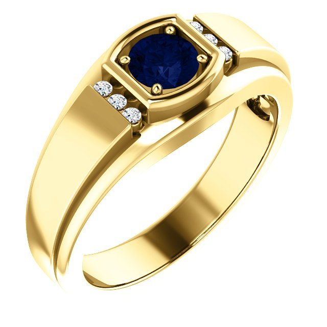 14K Gold Men's Sapphire and Diamond Ring - 0.60ct Sapphire & 0.09ctw Diamonds - Elegant Wedding Band, Anniversary Gift for Him, Engagement Ring for Men