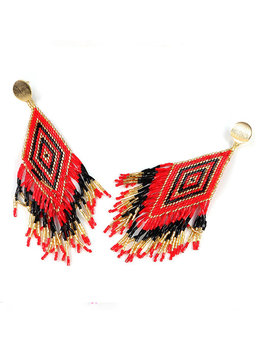 Anitha Beaded Earrings in Red | Handmade Bohemian Dangle Earrings for Women | Perfect for Parties, Weddings & Everyday Wear