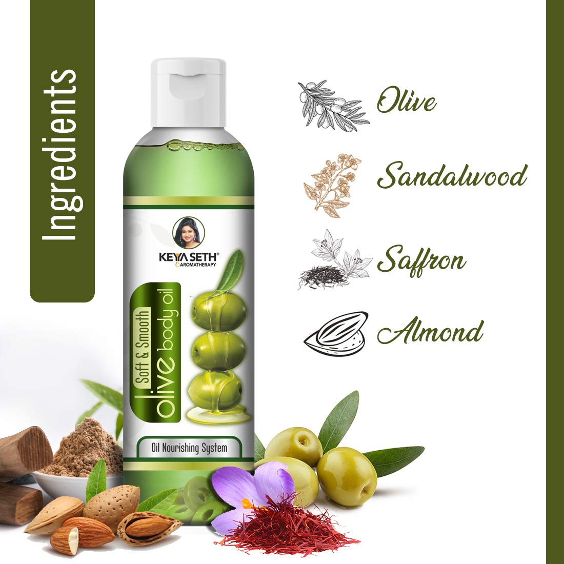 KEYA SETH AROMATHERAPY - Soft & Smooth Fairness Body Oil with Pure Olive, Sandalwood, Almond & Saffron - 200ml Nourishing Skin Treatment for Dry Skin - Perfect for Massage, Relaxation & Daily Moisturizing