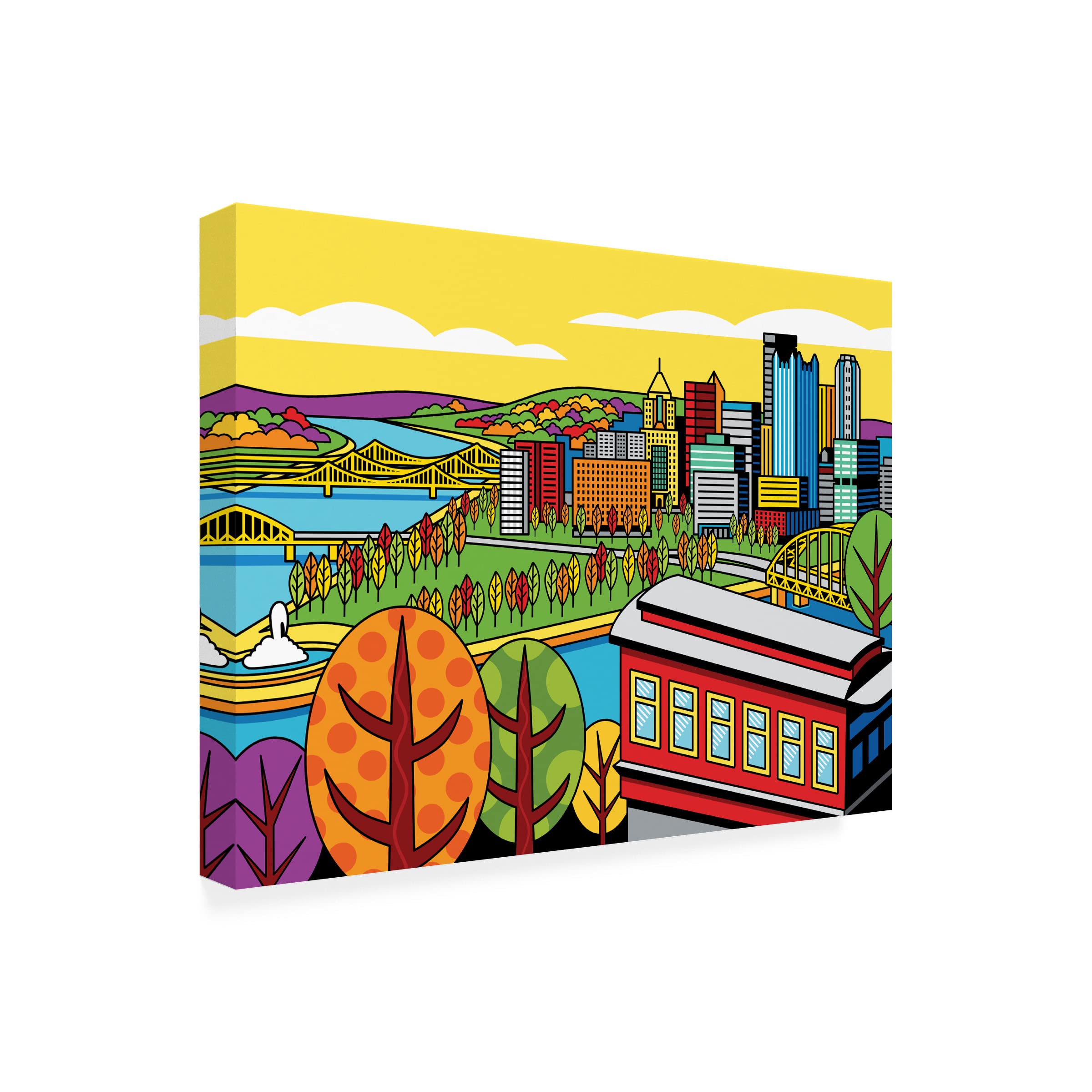 Trademark Fine Art 'Pittsburgh Incline Autumn Pop' Canvas Wall Art by Ron Magnes - Vibrant Fall Landscape Painting for Living Room, Office & Home Decor