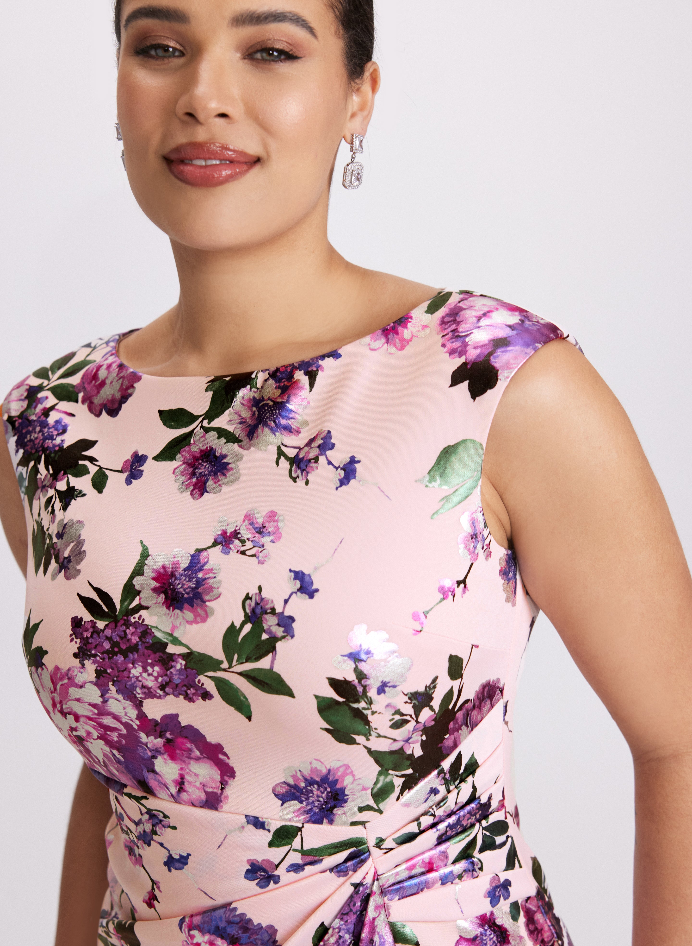 Floral Ruched Dress for Women - Elegant Summer Midi Dress with Ruffles & Stretchy Fit - Perfect for Weddings, Parties & Date Nights