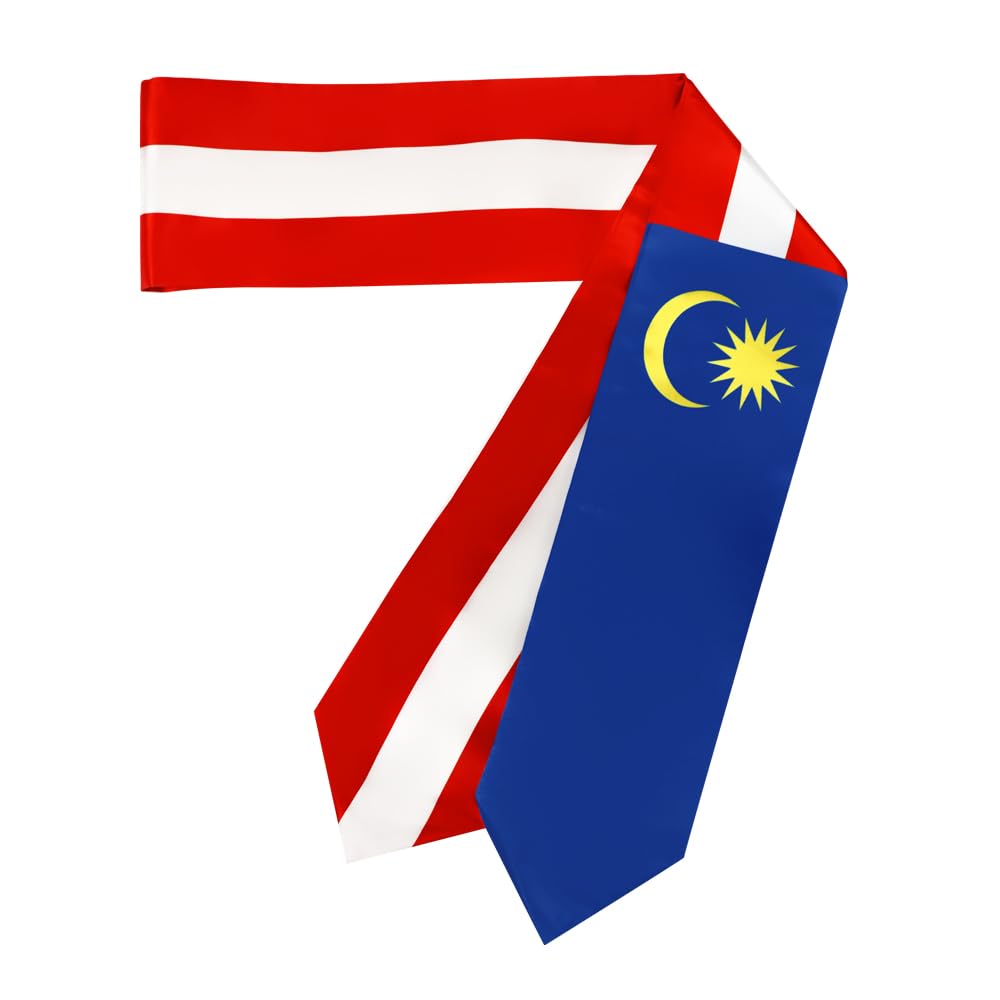Malaysia Flag Graduation Stole - 180x13cm Double Sided Sash for International Students - Study Abroad Graduation Gift & Decoration - Perfect for University Ceremonies, Cultural Events & Photo Shoots