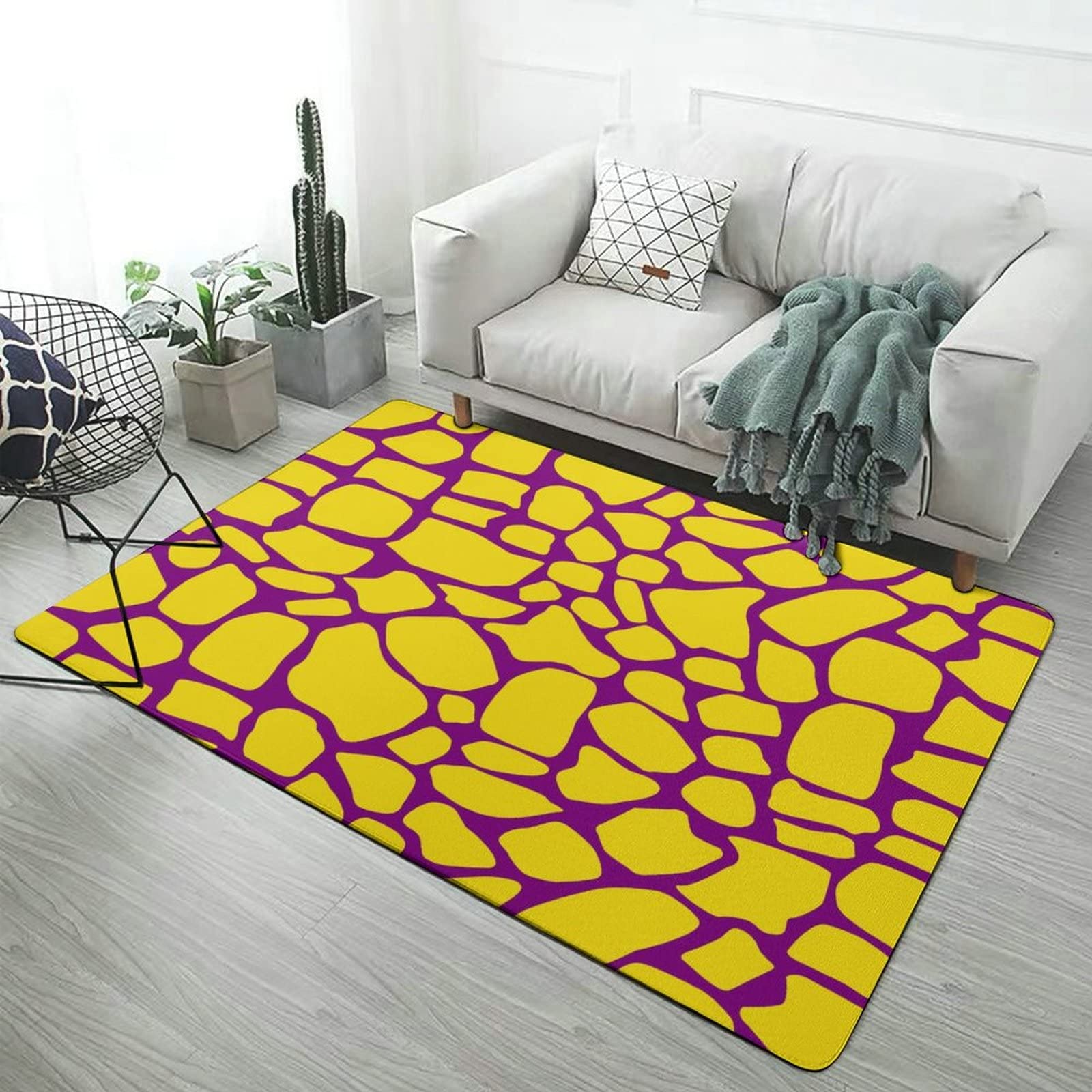 Soft Giraffe Print Animal Texture Kids Rug - Non-Slip Foldable 5x6.5ft Area Rug for Nursery, Playroom, Bedroom & Living Room Decor - Perfect for Girls' Rooms, Teen Dorm & Cozy Home Flooring