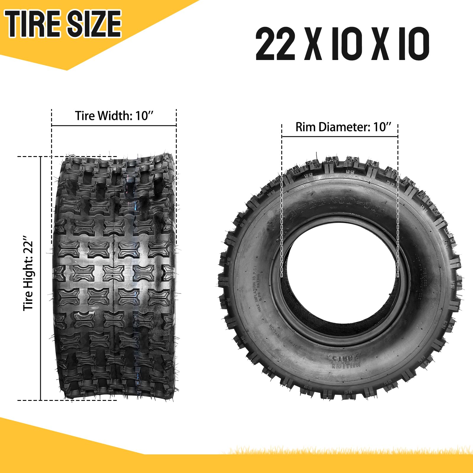 22x10-10 ATV UTV Tires - 6 Ply Tubeless All Terrain Rear Tires (Set of 2) for Sport Riding, Mud Trails & Off-Road Adventures