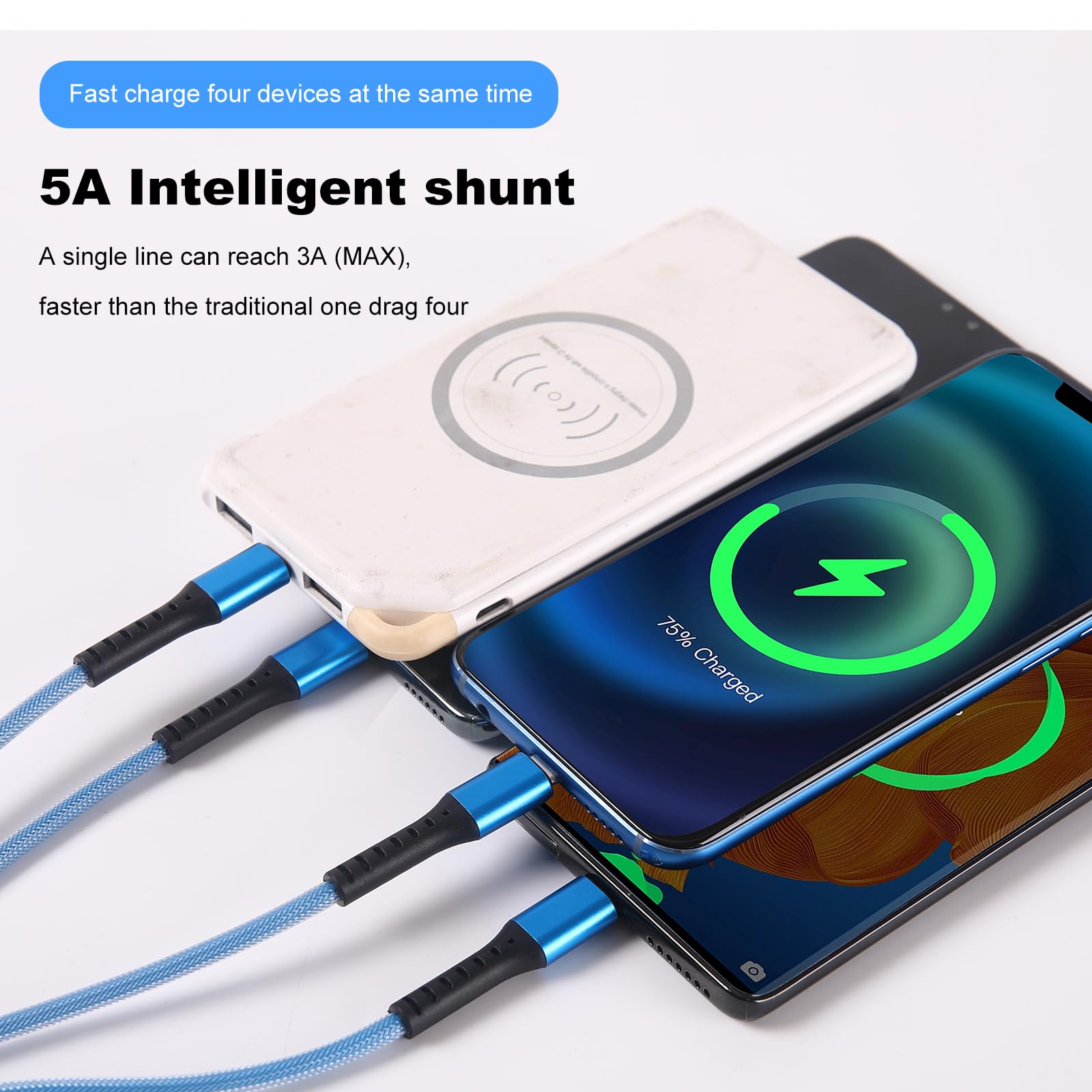 4-in-1 USB A to USB C Fast Charging Cable with QC 3.0 Technology - Compatible with iPhone 15/14/13, Samsung Galaxy, Huawei, Google Pixel, iPad & Nintendo Switch - Perfect for Home, Office & Travel Charging Needs