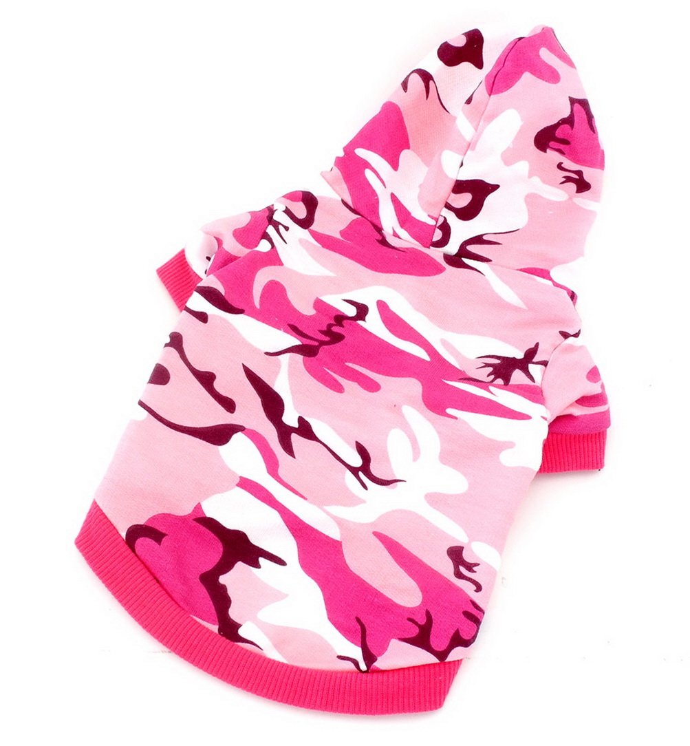 Zunea Small Dog Clothes for Female - Summer Camo Pattern Shirt Hoodie Jumper in Pink (S) - Perfect for Outdoor Adventures & Daily Walks