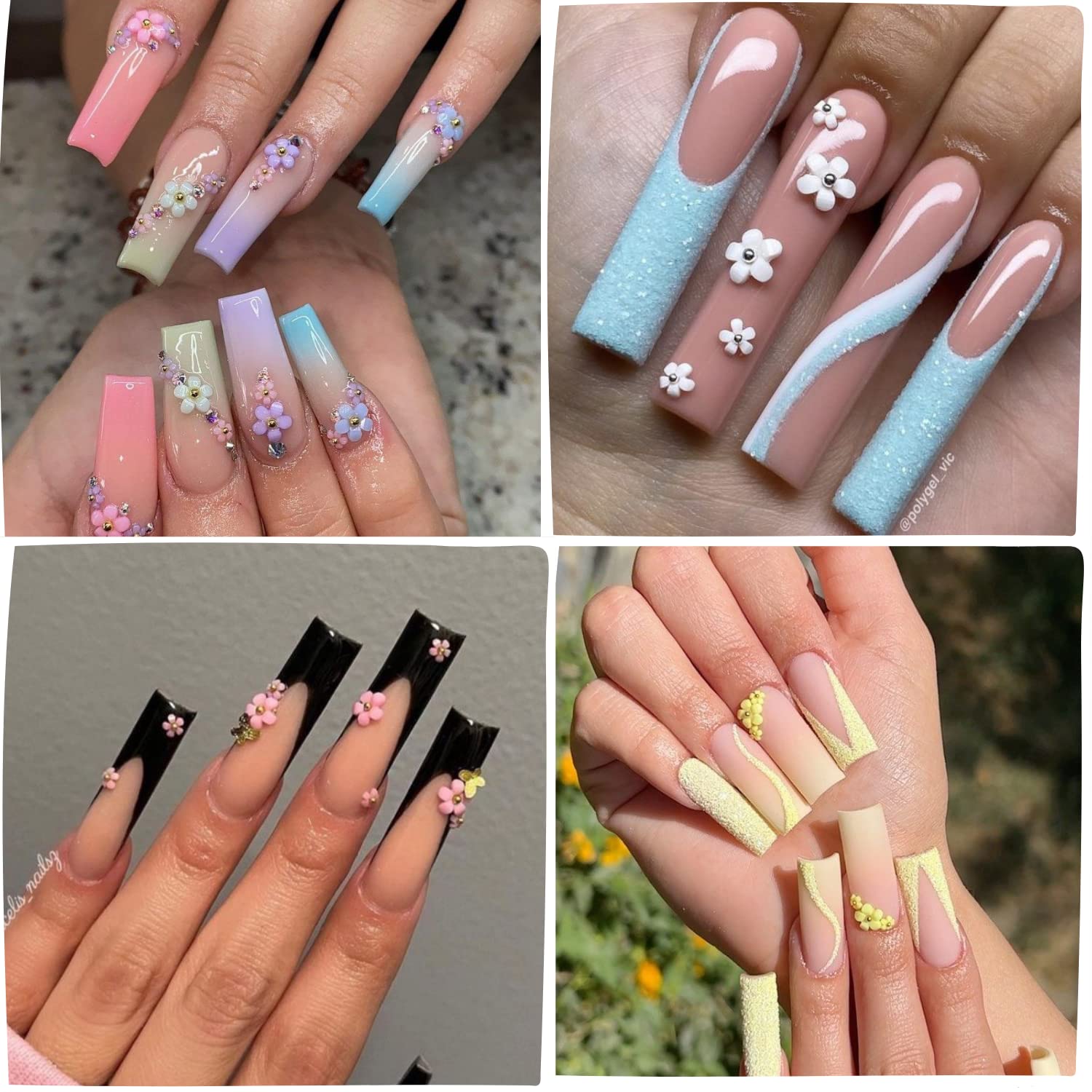 **Gold & Silver Caviar Beads & Flower Nail Charms – 6 Grids Acrylic Floral Nail Art Designs with Metal Balls & Cherry Blossom Studs – DIY Manicure Decoration for Spring & Summer Nails – Perfect for Salon, Home Nail Art, and Party Glam**