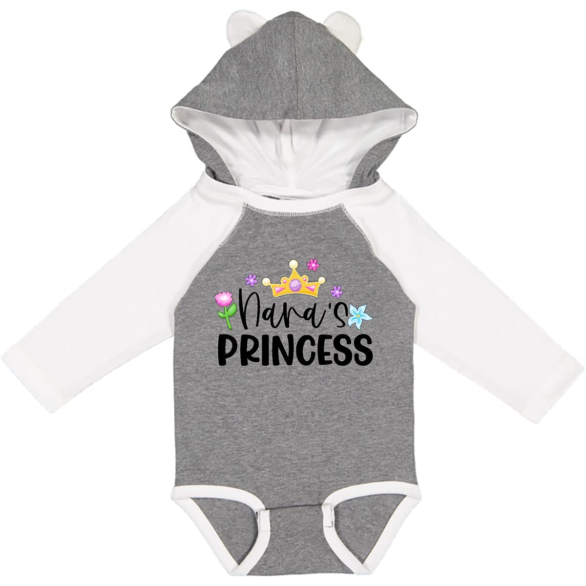 Inktastic Nana's Princess Crown and Flowers Long Sleeve Baby Bodysuit - Soft Cotton Onesie for Newborns & Infants - Perfect for Family Photos, Birthday Outfits & Special Occasions