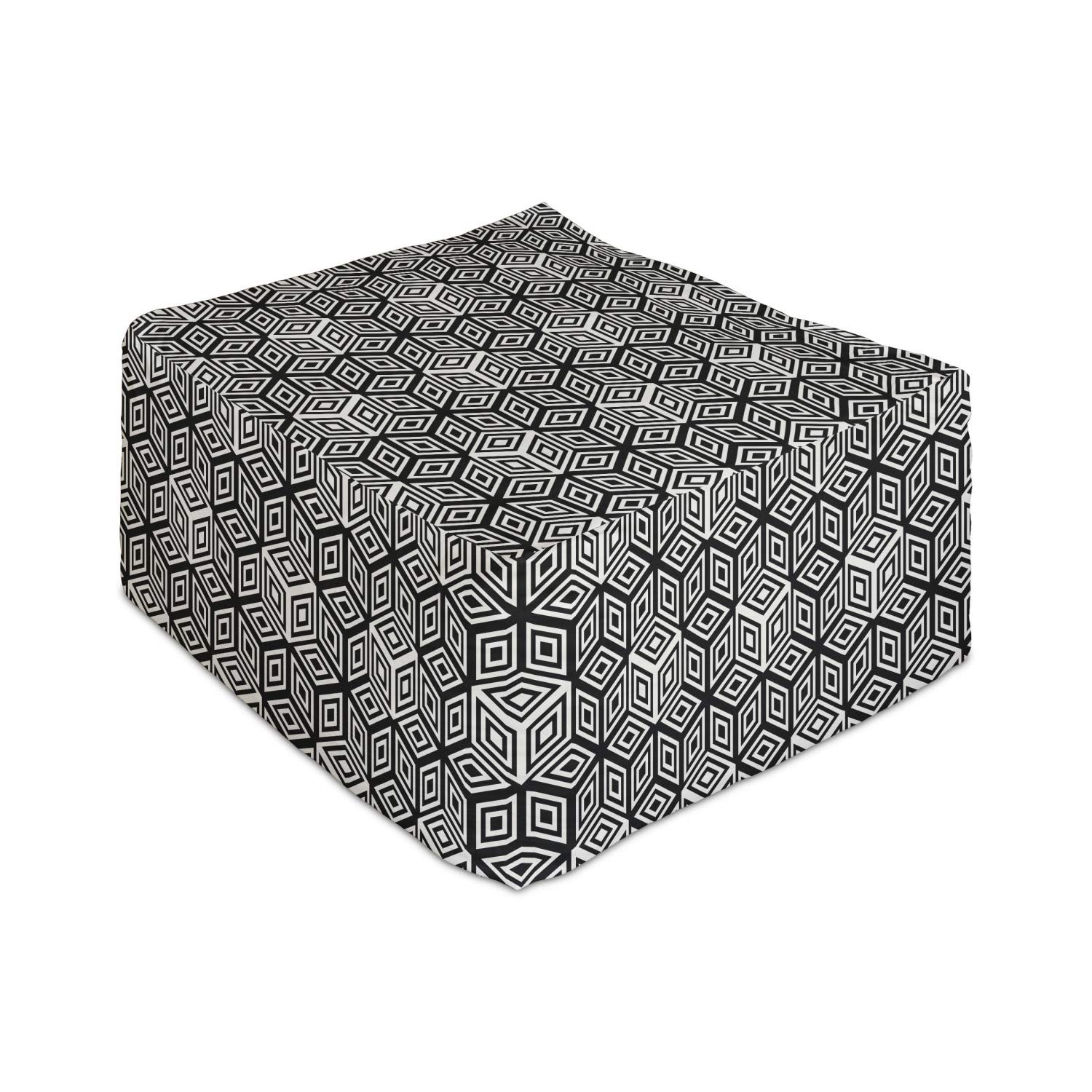 Ambesonne Cubes Rectangle Pouf Ottoman - Monochrome Optical Illusion Design Foot Rest Stool with Removable Cover, 25 Inch Dark Grey White - Perfect for Living Room, Office & Under Desk Use