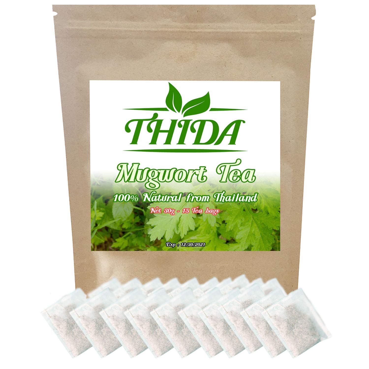 Organic Mugwort Tea & Wormwood Tea - 15 Tea Bags | 100% Natural Herbal Tea from Thailand | Supports Digestion & Relaxation | Perfect for Detox, Stress Relief & Traditional Asian Remedies