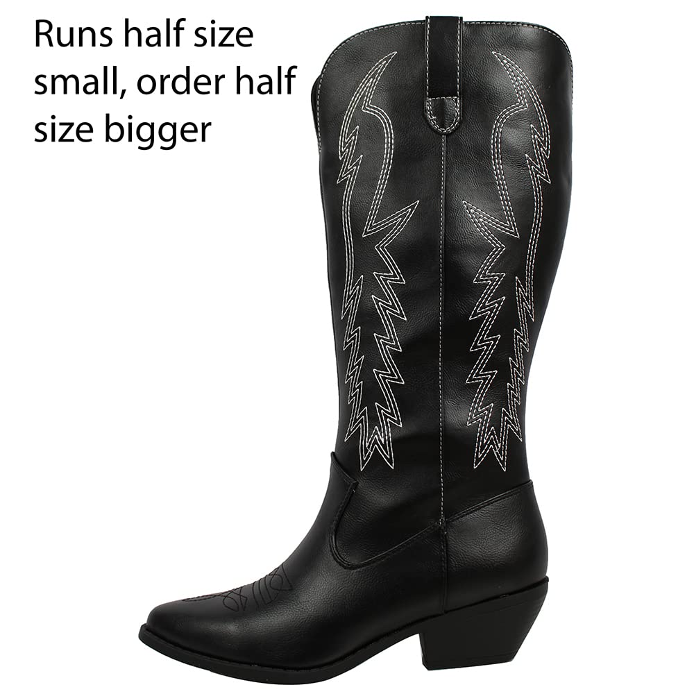 Women's Faux Leather Cowboy Boots Knee High with Stitching - Western Style Riding Boots for Country, Rodeo & Fashion Outfits
