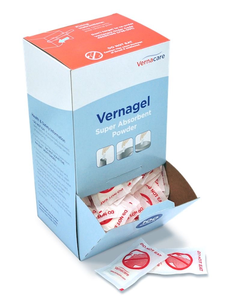 Vernagel Super Absorbent Powder Sachets for Urine, Sweat & Bodily Fluids - 100 Pack | Leak Protection for Bedridden Patients, Incontinence Care & Hospital Use