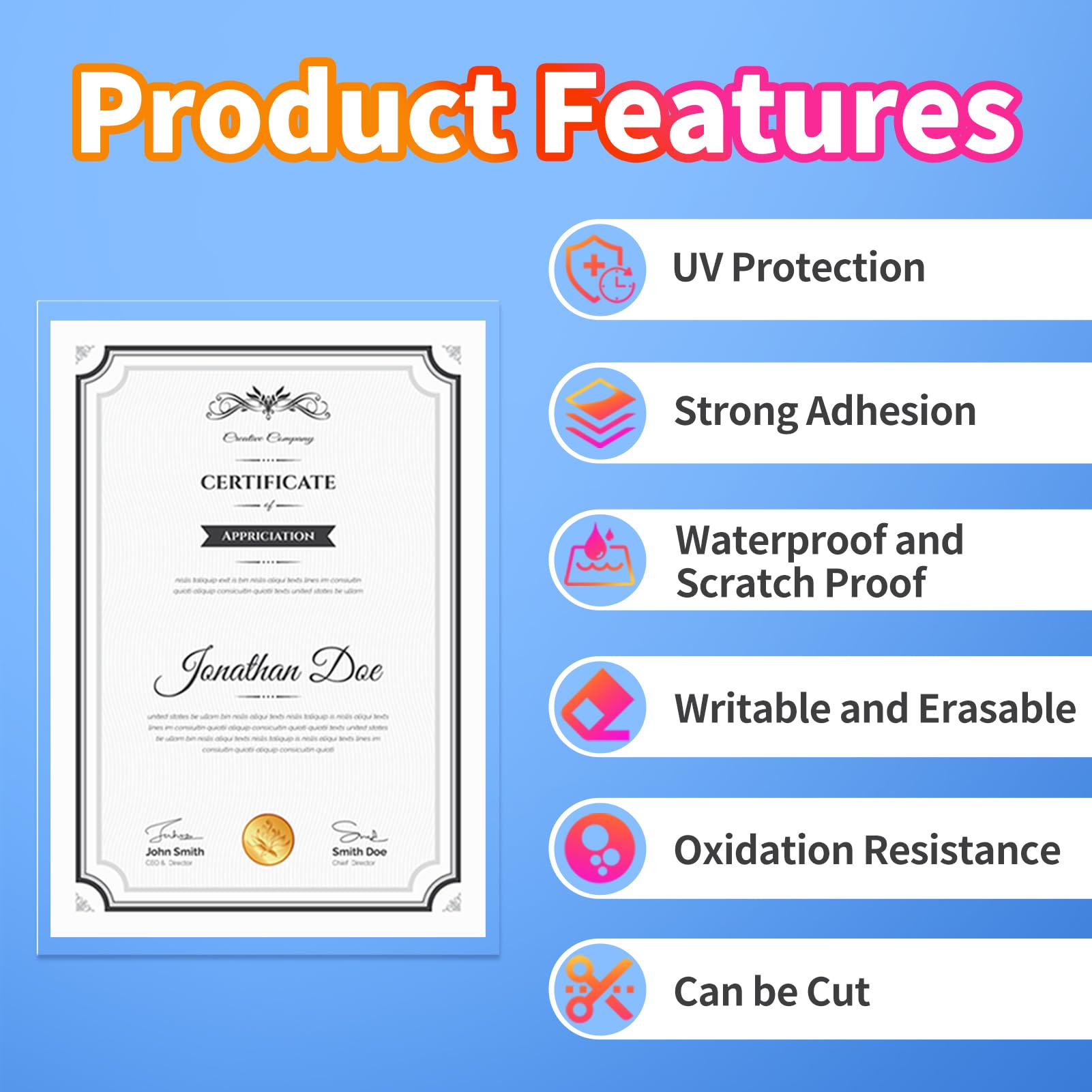 Uinkit Self-Adhesive Laminating Sheets - 4Mil Thick, 10 Pack (8.7