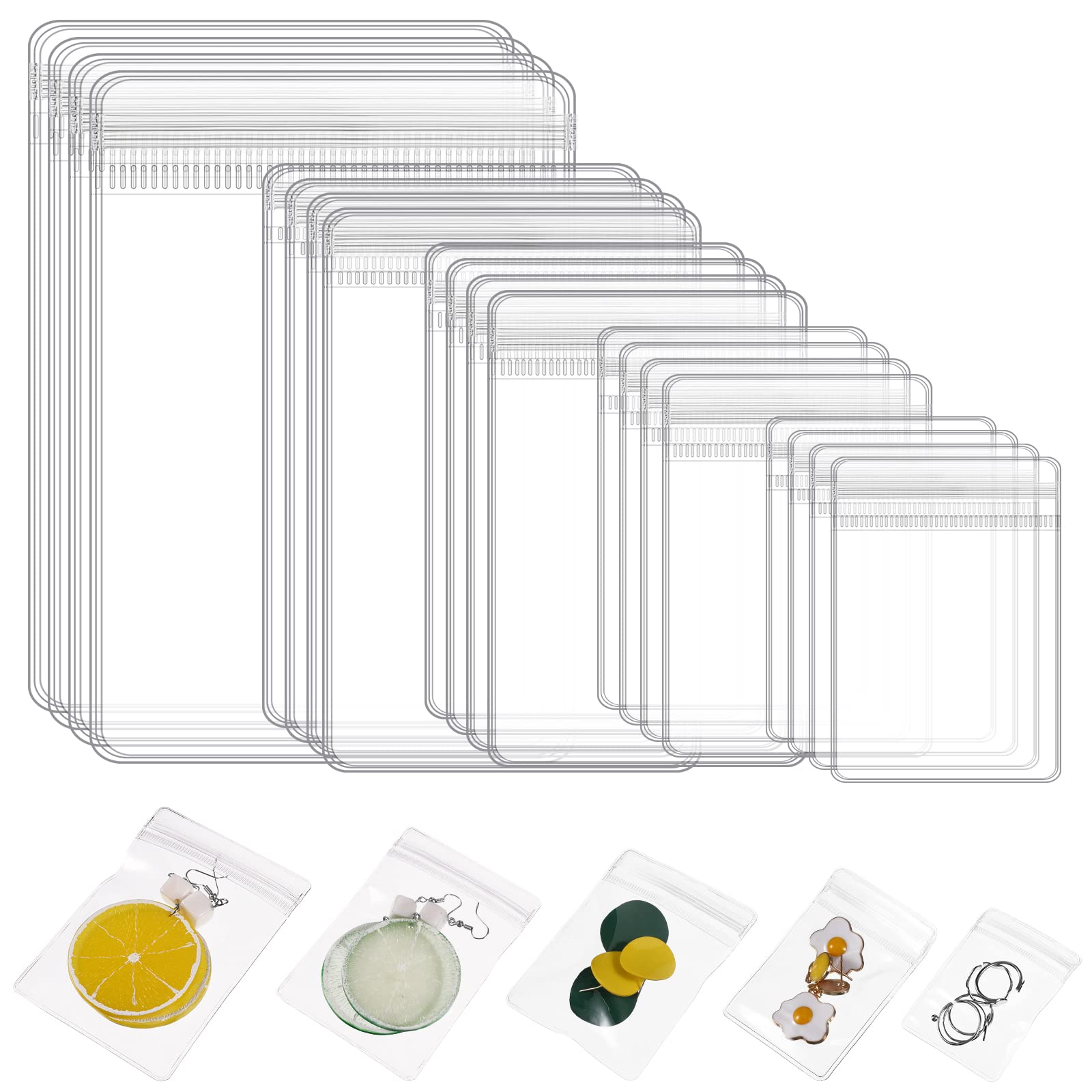 Outus 100 Pack Clear PVC Jewelry Bags with Zipper Lock - Small Transparent Plastic Storage Pouch for Jewelry, Rings, Earrings, Candy - Anti-Tarnish Sealable Packaging Bags for Retail, Gift Wrapping & Organizing