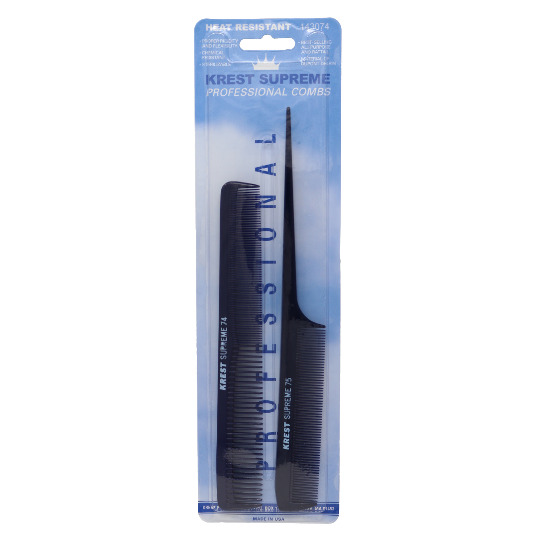 Krest Supreme Rattail & Cutting Heat Resistant Combs - 2 Pack (Blue) | Professional Styling Tools for Salons & Home Hair Care